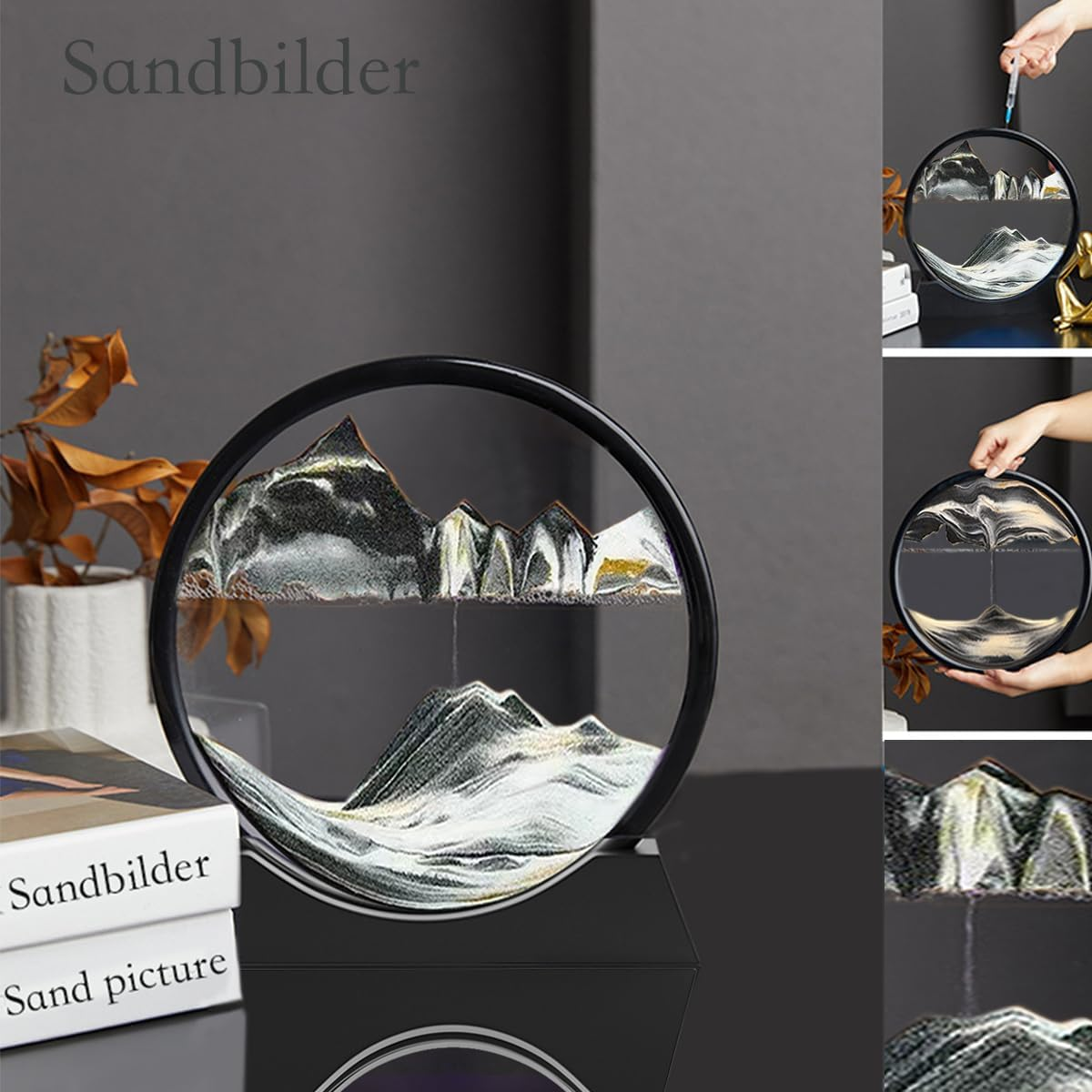 Sandbilder-Moving Sand Art Picture - Liquid Motion, Falling Sand Decor, 3D Deep Sea Sandscape, Rotary Glass Frame Display, Flowing Sand Relaxing Toy for Kids/Adults (Black, 7") image number 2