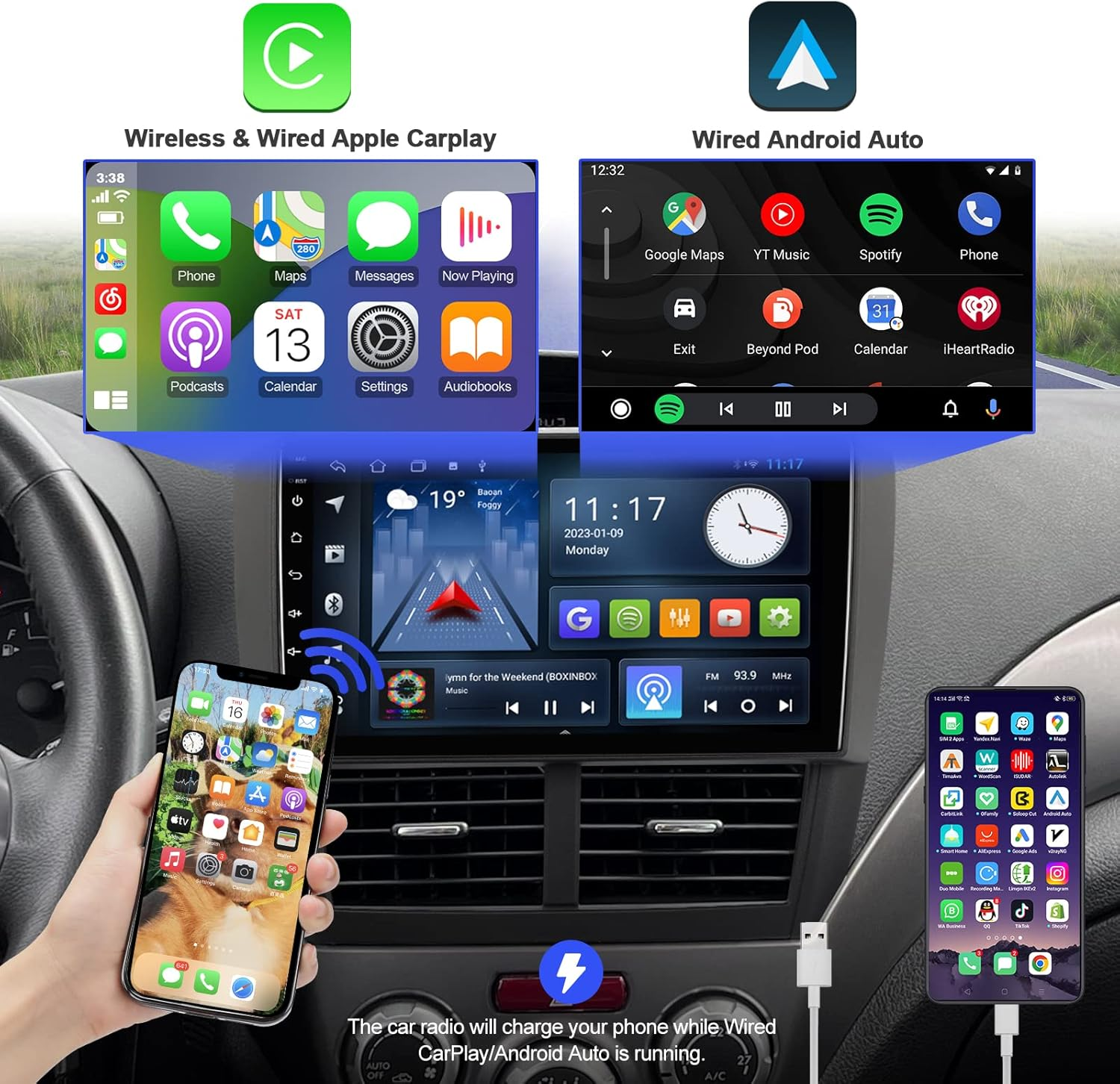 Android 10 Double Din Car Stereo for Subaru Forester 2008-2012 Impreza 2008-2011 with 9 Inch Touch Screen Built-In Wireless Carplay Radio/Android Auto/Gps/Bluetooth/Fm/Aux-In/Steering Wheel Control image number 3