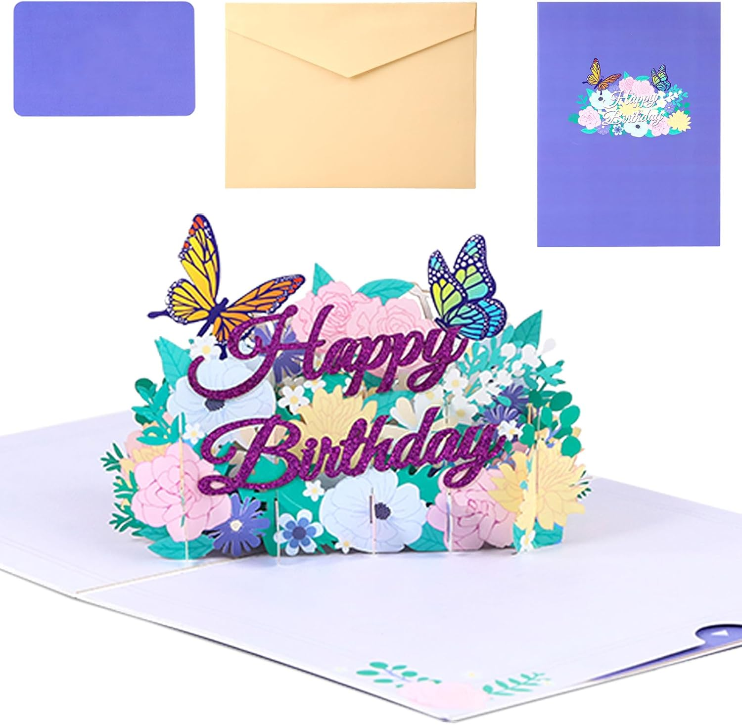 Pop up Birthday Card, Flowers Butterflies 3D Greeting Card,Birthday Cards for Women Daughter Small Greeting Card inside Paper Letter Card for Her image number 1