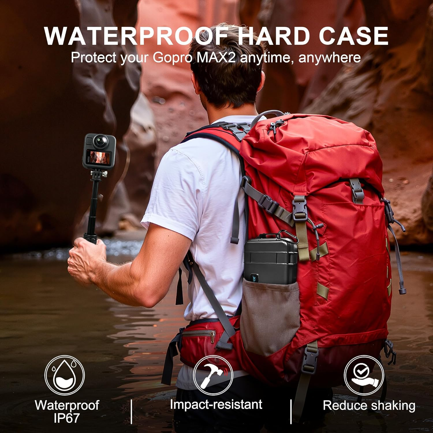 Lekufee Travel Waterproof Hard Case for Gopro MAX 2, Action Camera, Battery, Dual Battery Charger and Accessories - Black(Bag & Case Only)