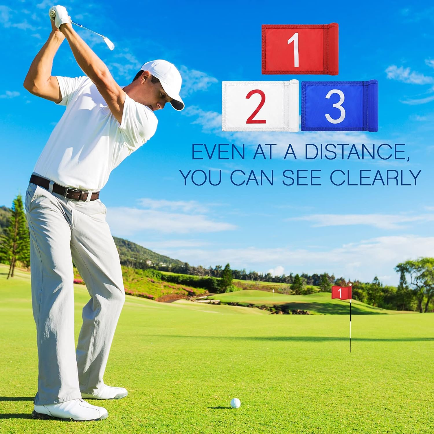 3 Pieces Golf Flag with Tube Inserted - Putting Green Numbered Flag, 420D Nylon Mini Flags for Yard, Indoor Outdoor Backyard Garden, Portable, 8 X 6 Inch