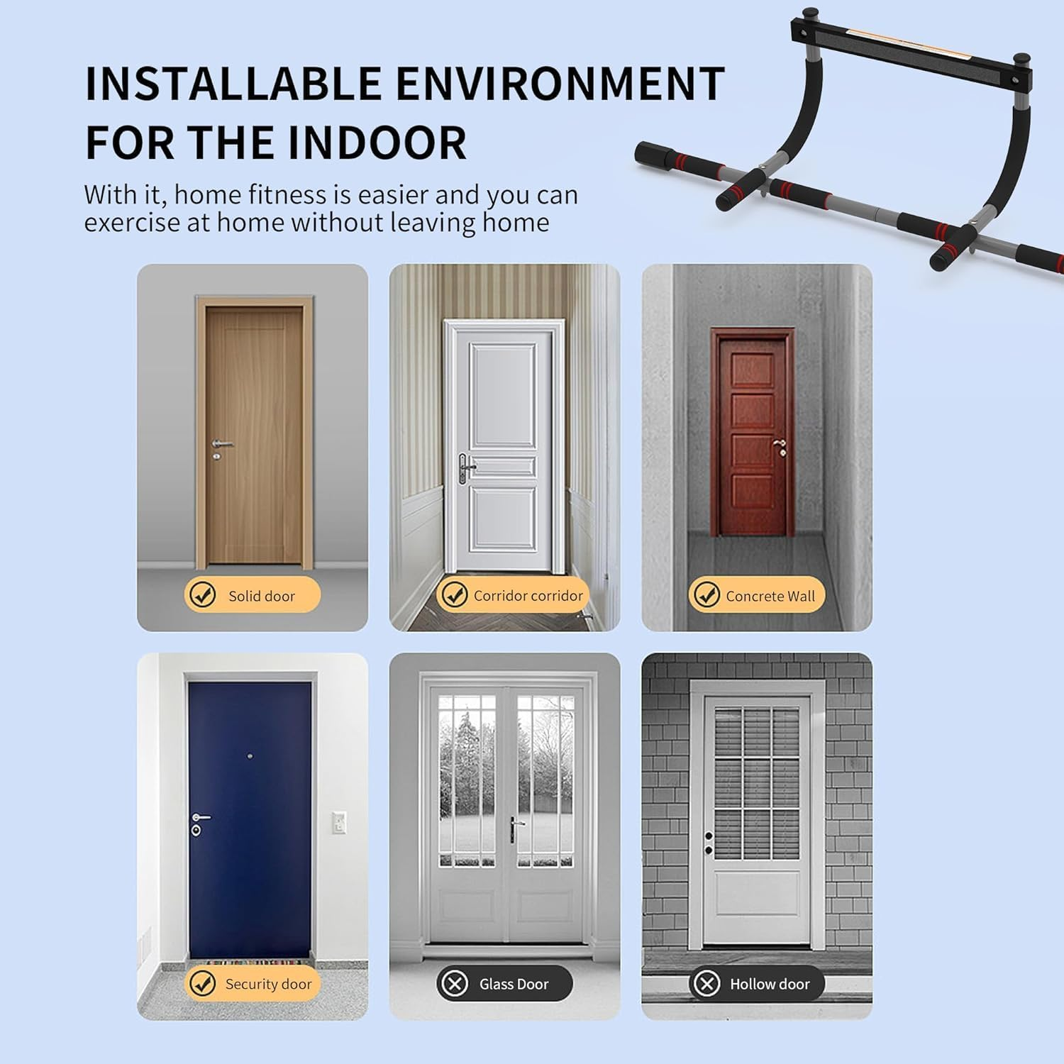 Leikefitness Pull-Up Bar for Door Frame Adjustable Portable Upper Body Fitness Workout for Home Gyms image number 5