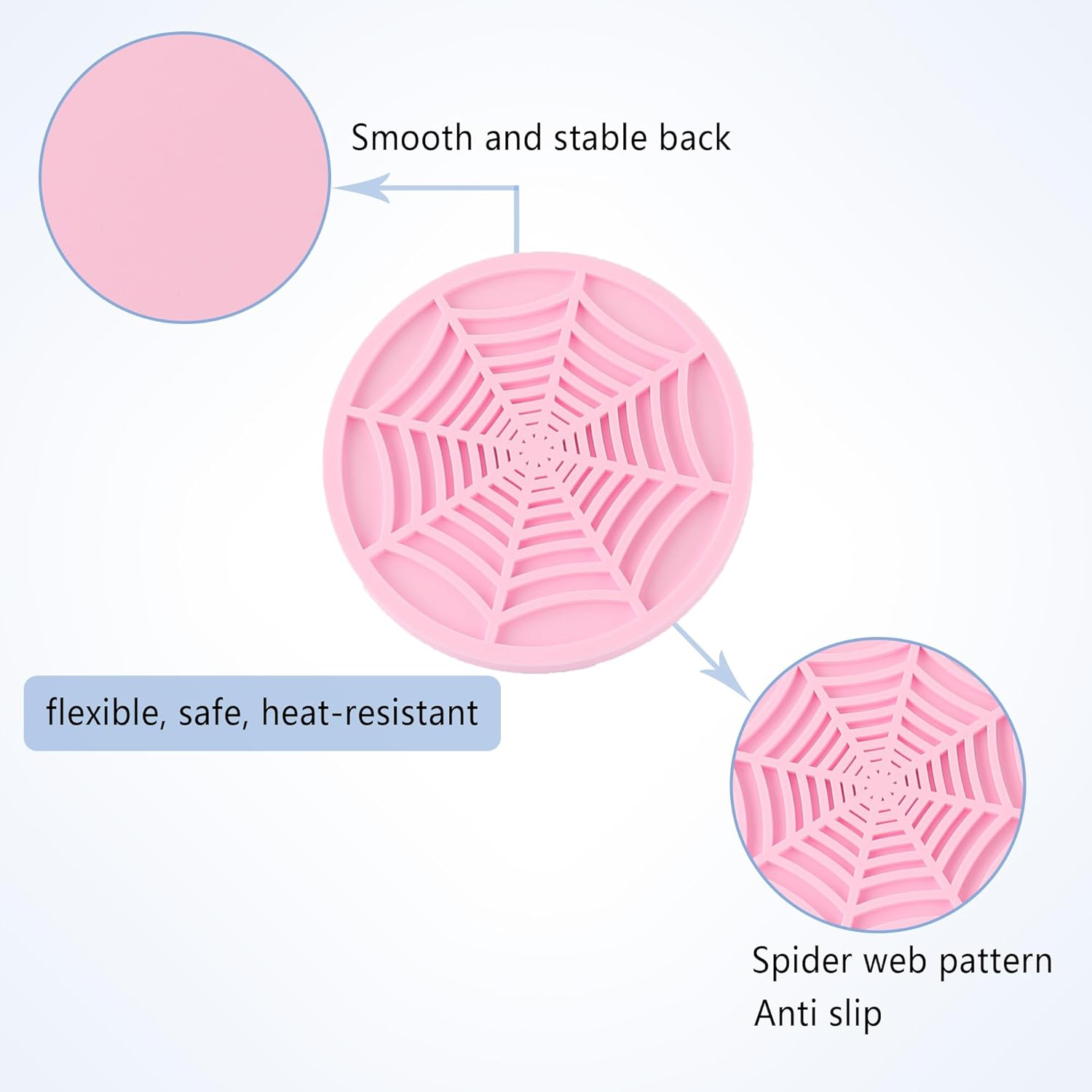 4PCS Silicone Car Coasters,Unique Spider Web Non-Slip Car Cup Holder Coaster Car Interior Accessories,Universal 2.75 Inch Car Drink Coaster for Women Men (Pink) image number 5