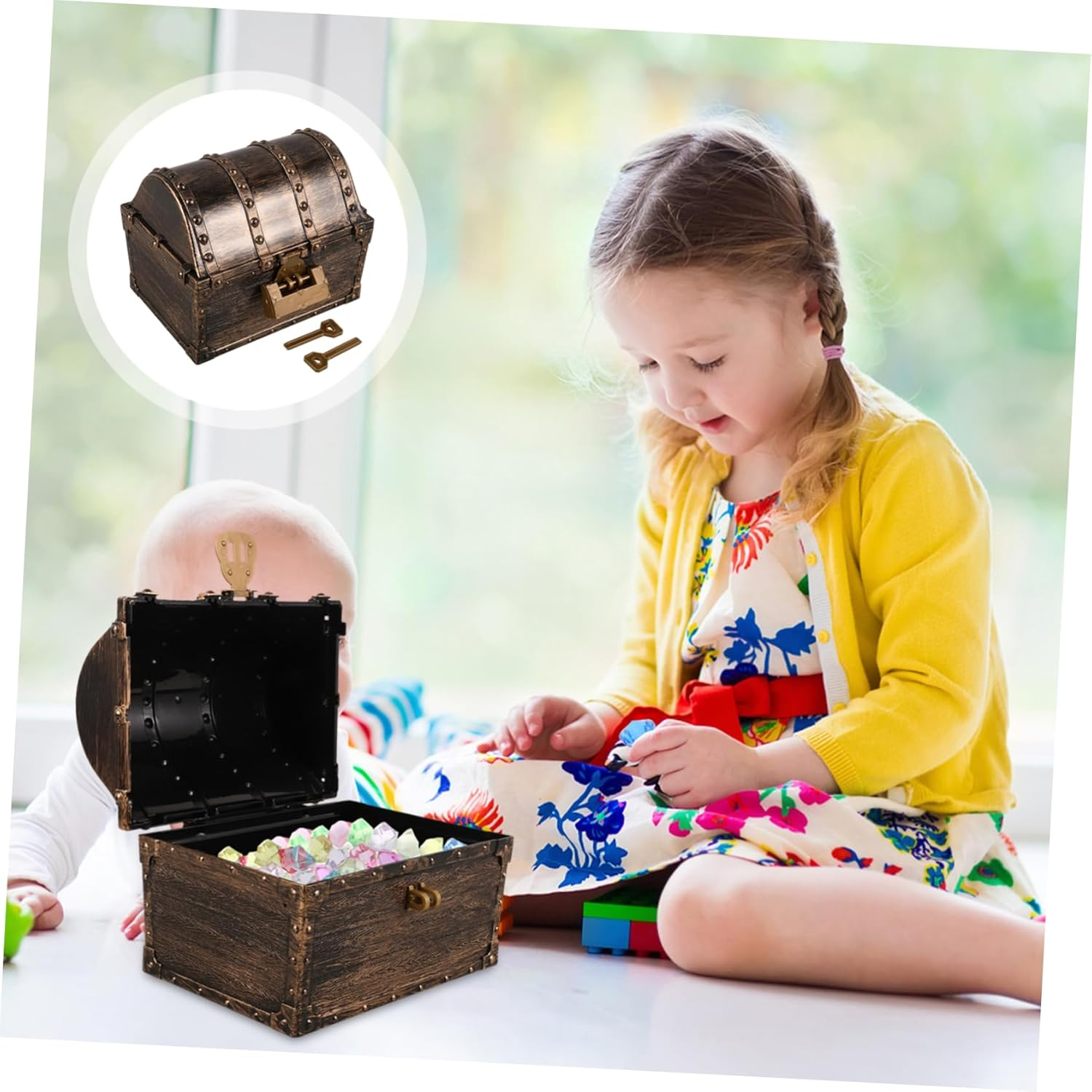 Pirate Treasure Chest Box Vintage Style Mini Toy Storage Box Long Lock Pirate Party Decor Retro Keepsake Organizer for Children image number 2