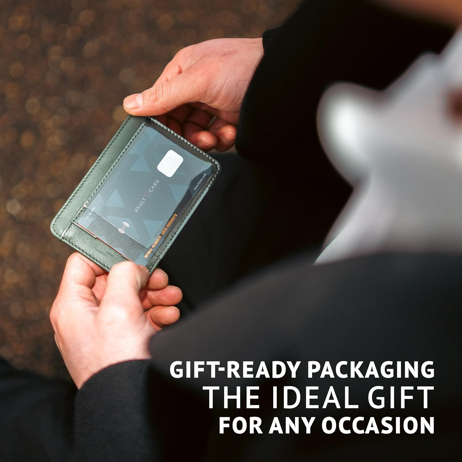 Vaultskin Brixton Slim Card Holder with ID Window - Minimalist Front Pocket Leather Wallet with RFID Protection for Men and Women (Jet Black) - Chestnut Brown image number 4