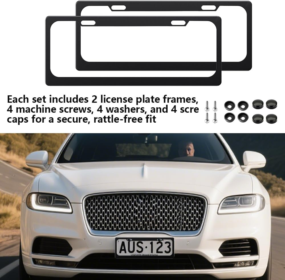 2 Pack Matte Aluminum Alloy Australian Standard 6 Figure Number License Plate Frames,Unbreakable Car License Plate Cover Protector with Screws & Screws Caps Fits Any AU 6 Figure Number Plates (Black) image number 3