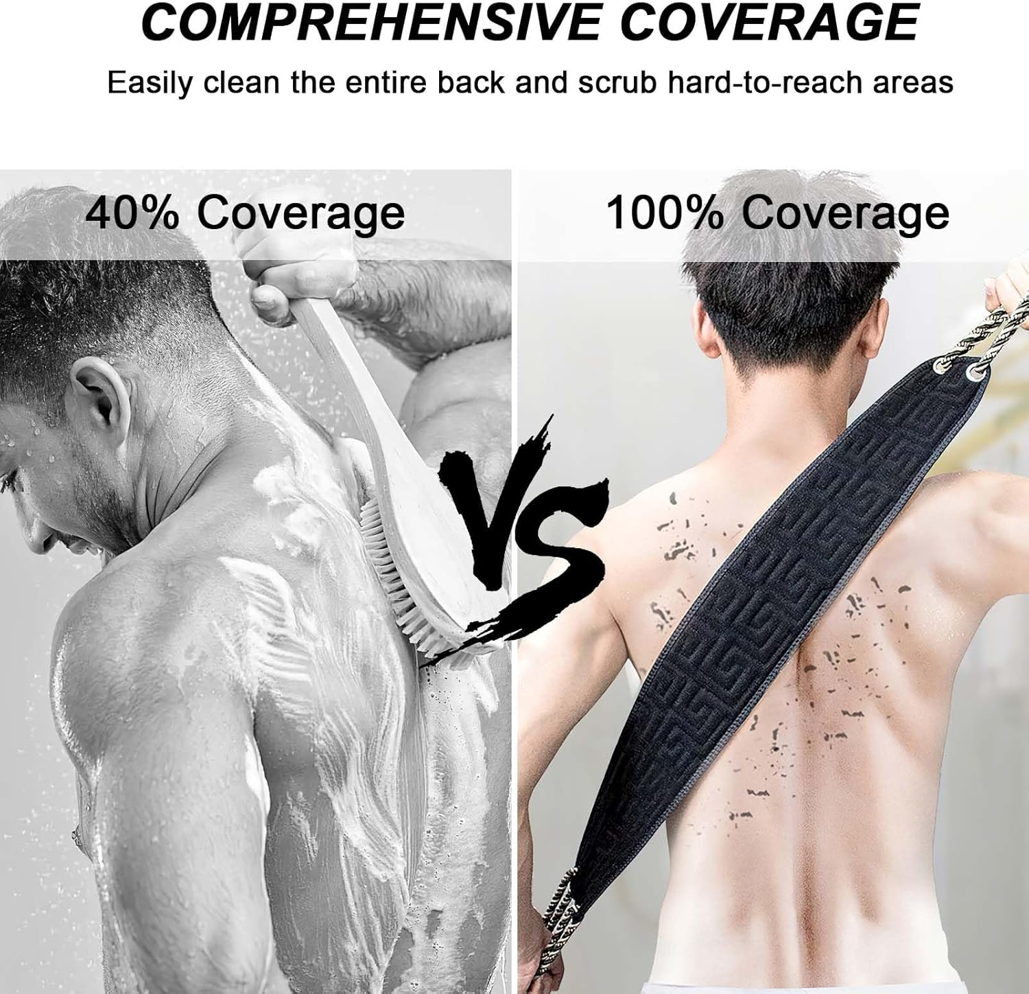 Exfoliating Back Scrubber for Shower, 37 Inches Back Washer with Handles, Exfoliating Washcloth Body Exfoliator Bath Tool to Scrub Your Body Deeply for Men & Women Exfoliation image number 1