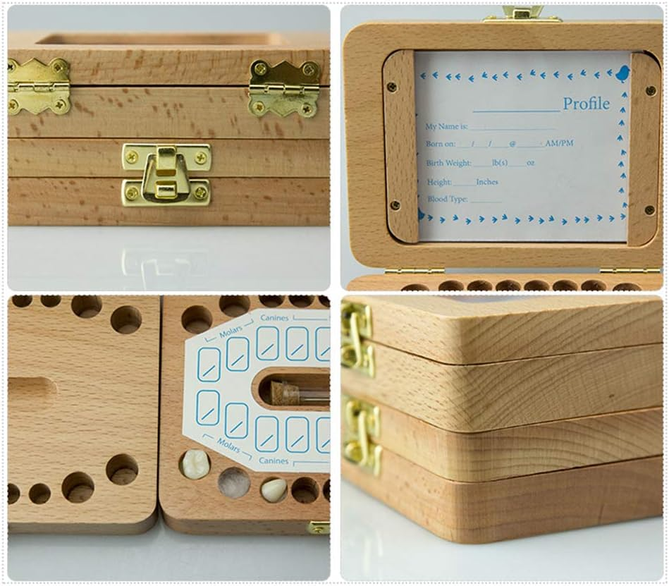 Tooth Box Wooden Dental House Children Teeth Drop Box Hoto Frame Teeth Hair Storage Container Holder Saver Memorial Box with Various Accessories image number 3