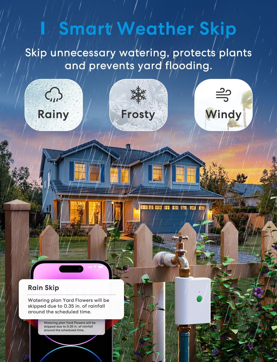 Meross Wifi Water Timer for Garden Hose, Smart Sprinkler Timer Works with Alexa, Google, Apple Homekit, IP65 Water Valve Controller with Auto Watering/Rain Skip/Alert for Drip Irrigation System, Lawn image number 6
