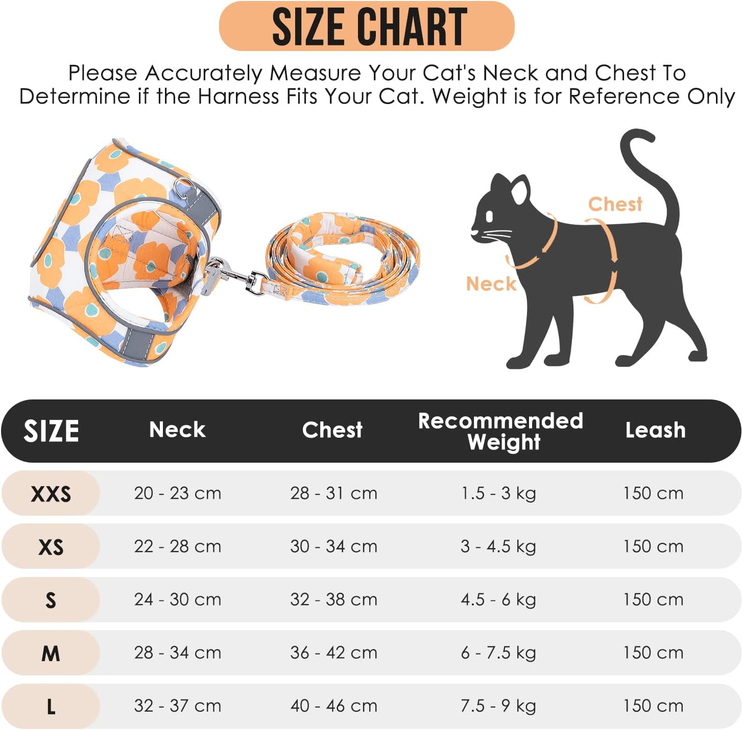 Slowton Cat Harness and Leash for Walking, Adjustable Escape Proof Vest Harness for Kitten with Reflective Strips Lightweight Step-In Jacket for Cats Puppy Small Pet Traveling Hiking image number 2