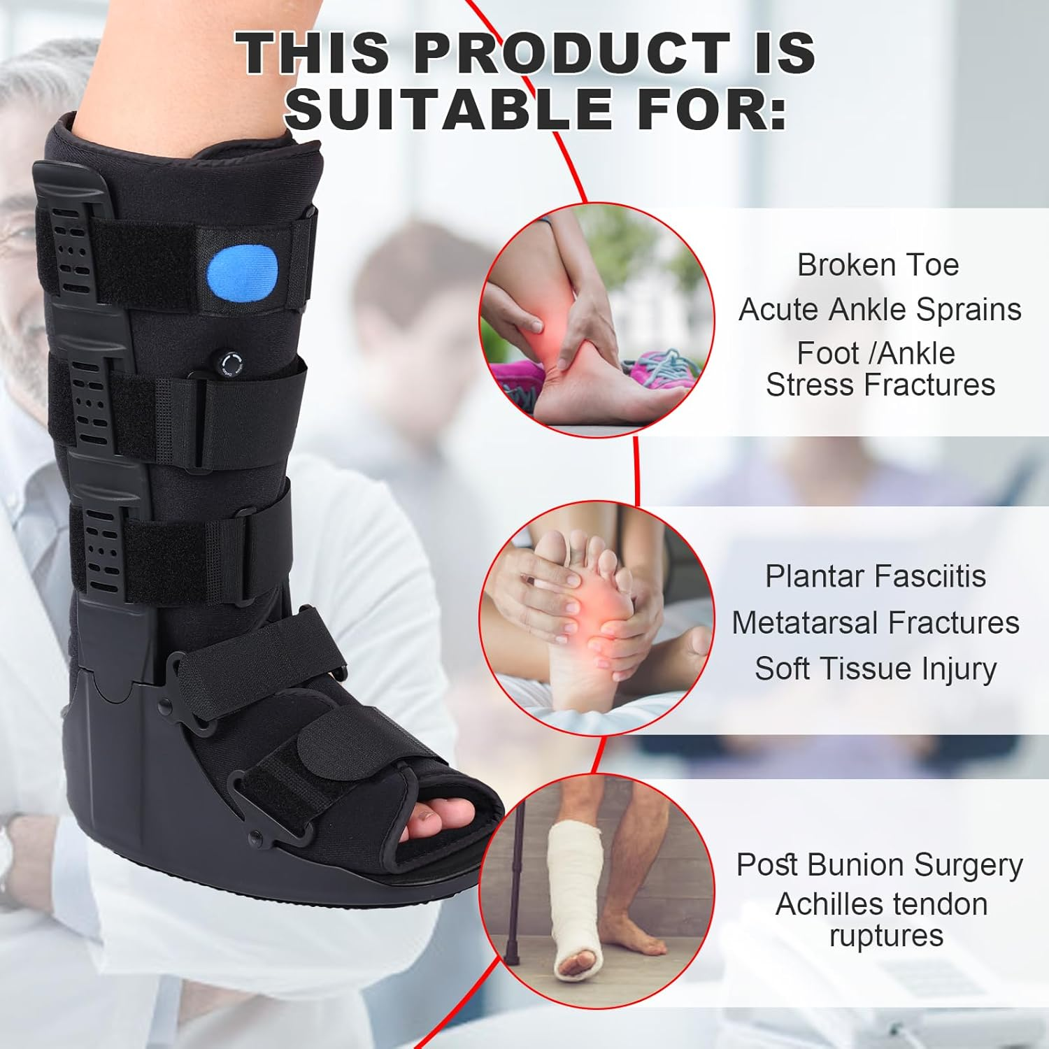 Inflatable Walking Boot - Air Cam Walker Fracture Boot - Tall Walker Brace Ultralight Orthopaedic Boot for Sprained Ankle Stress Fracture Broken Foot Achilles Tendonitis Foot Pain Recovery (Large)