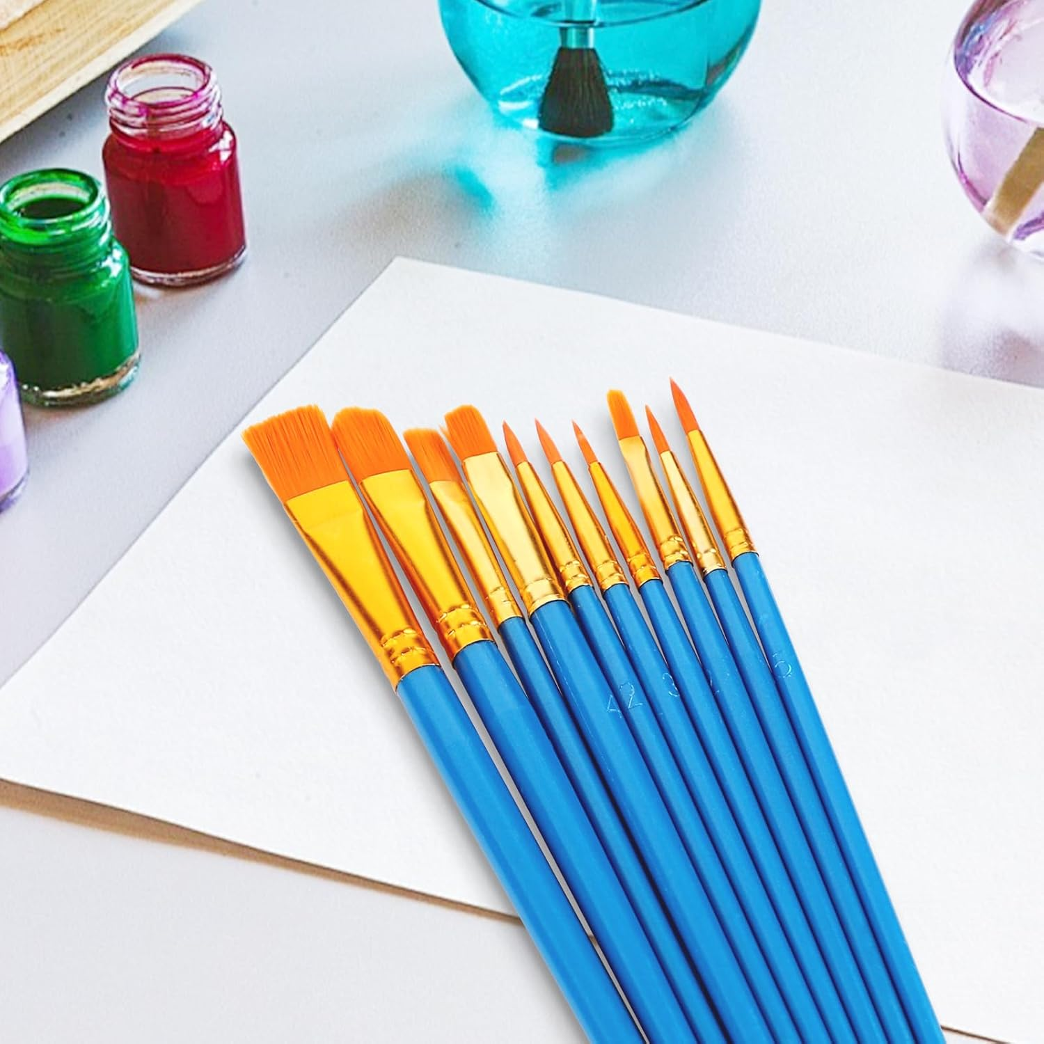 Paint Brushes Set, 2 Pack 20 Pcs round Pointed Tip Nylon Hair Acrylic Paint Set, Oil Watercolor Brushes for Face Painting, Canvas, Rock Painting, for Beginners and Artists, Blue image number 6