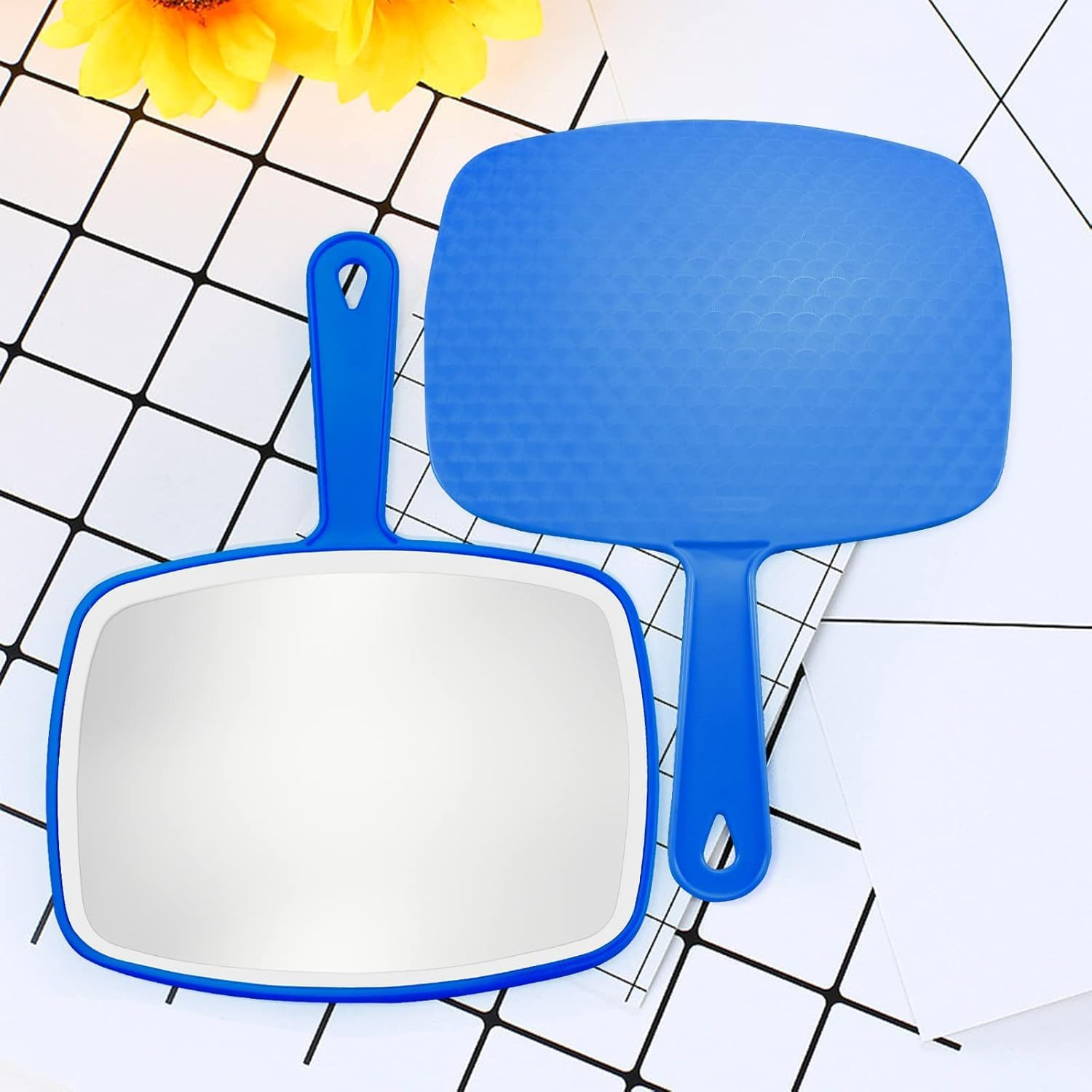 2Pcs Handheld Mirror, Portable Hand Mirror with Hanging Hole in Handle, Blue 10.4" L X 7.4" W image number 4