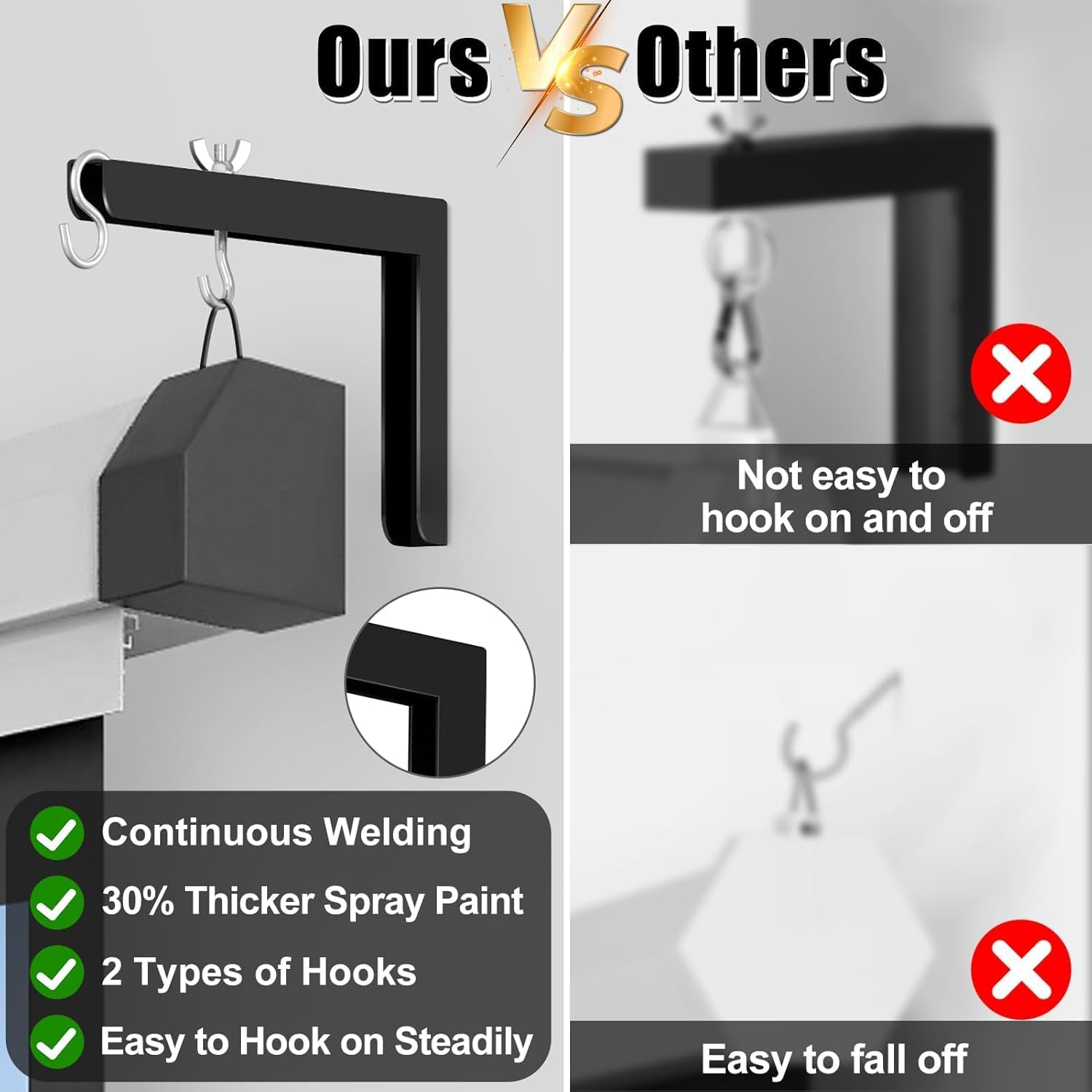 2-Be-Best Universal Projector Screen Wall Mount, 6" Projector Screen Hanging L Brackets Projectors Screens Ceiling Mount Adjustable with Hook and Extra Accessories 84 Lbs / 38Kg Load, Black