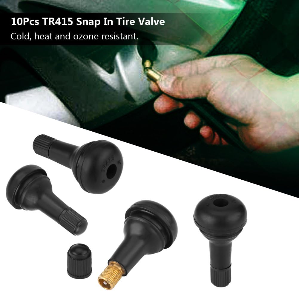 Pack of 10 Rubber Valves, TR415, Black Car Valve, Wheel Snap-In Tyre Valve Core Valve image number 4