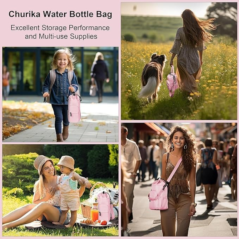 Water Bottle Holder with Strap 32Oz - 40Oz Insulated Water Bottle Carrier Bag Outdoor Sling Bag with Phone Pocket Sports Water Bottle Sleeve for Hiking Travelling Camping - Pink image number 5