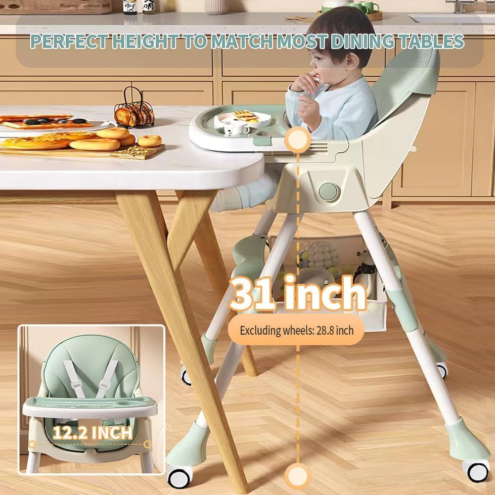 Portable Baby High Chair, 6 in 1 Convertible High Chairs for Babies & Toddlers with 5-Point Safety Harness, Foldable High Chair for Space-Saving, Adjustable Dining Tray, Backrest & Height image number 5