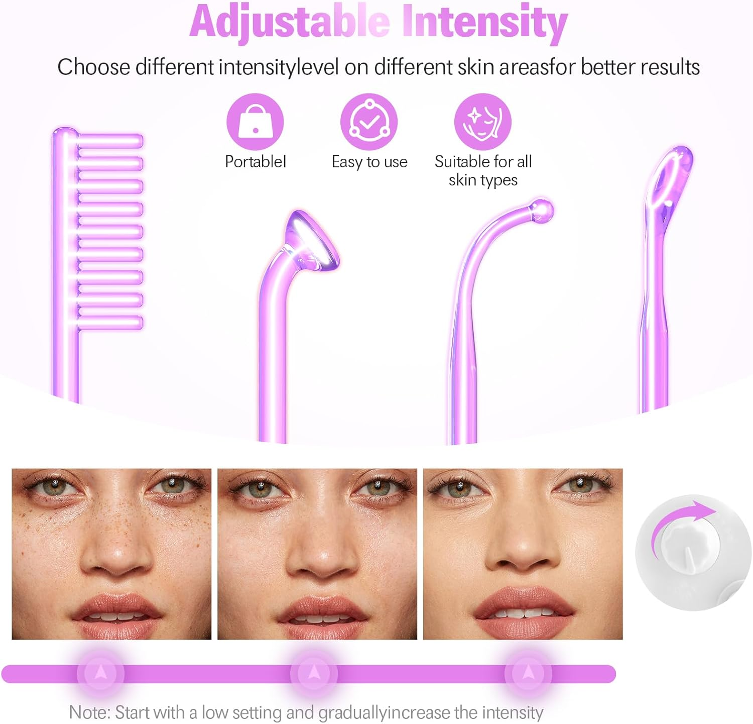 High Frequency Stick Face Portable Hand Electrode Stick Glass Tube Skin Therapy Device with 4 Argon Rods - Acne Treatment - Skin Tightening - Wrinkle Reduction image number 2