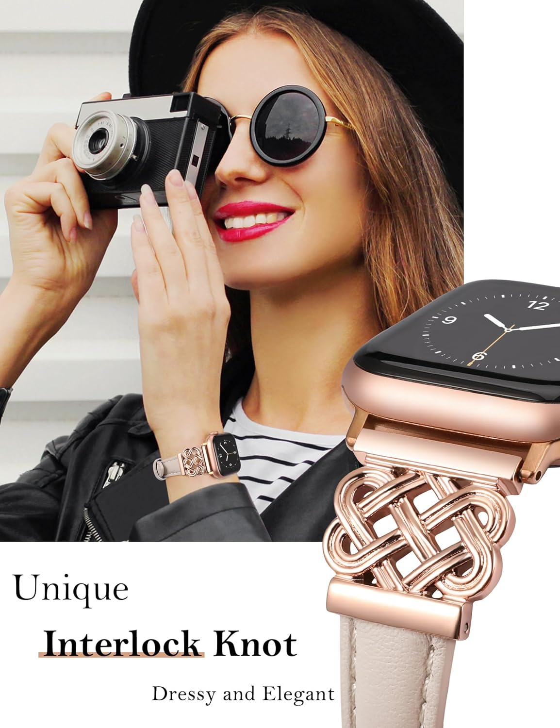 TOYOUTHS Compatible with Apple Watch Band Leather Strap 38/40/41/42/44/45/46/49Mm Women, Slim Dressy Leather Bracelet Designer Interlock Buckle for Iwatch Series 11/10/9/8/7/6/5/4/Ultra/Se/3/2/1