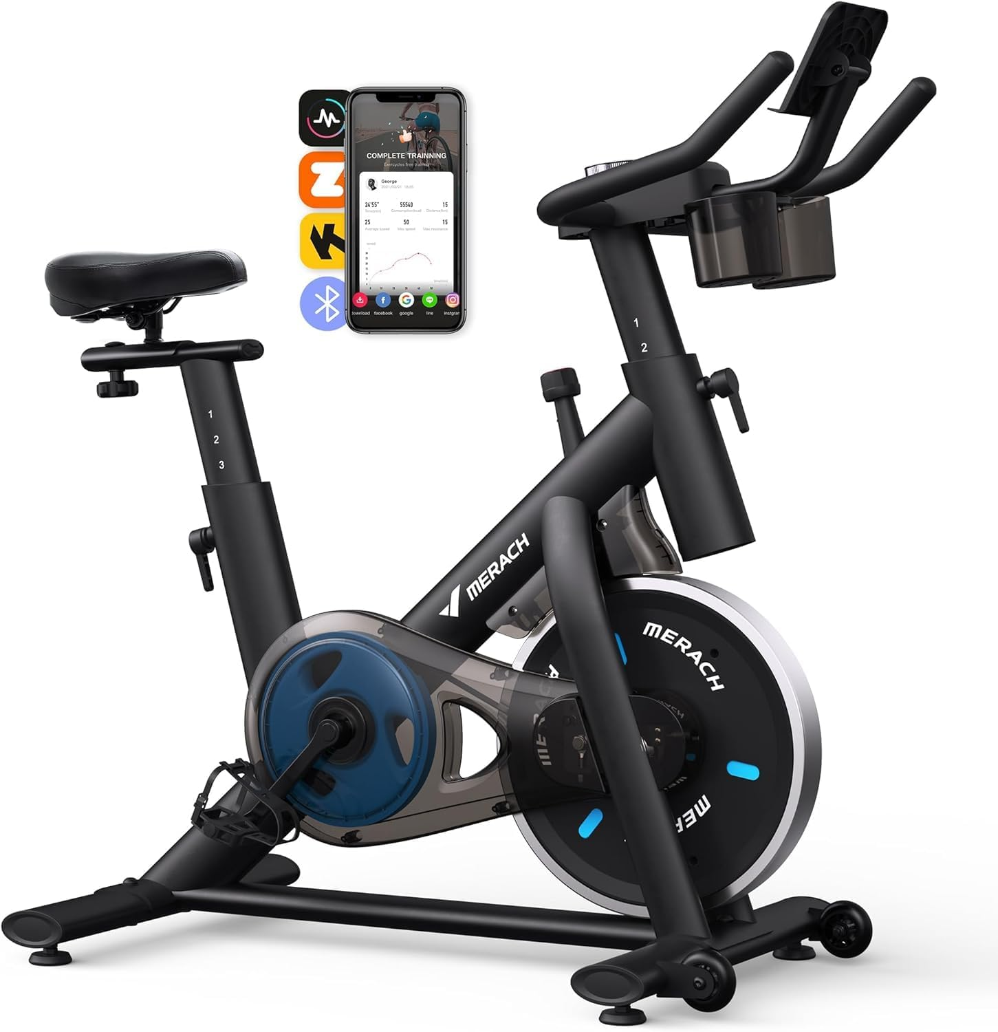 MERACH Exercise Bike Stationary Bikes, Brake Pad Bike with Exclusive App, Cycle Low Noise Indoor Cycling Recumbent Exercise Bike with 135KG Weight Capacity, Treadmill Tablet Fitness for Weight Loss