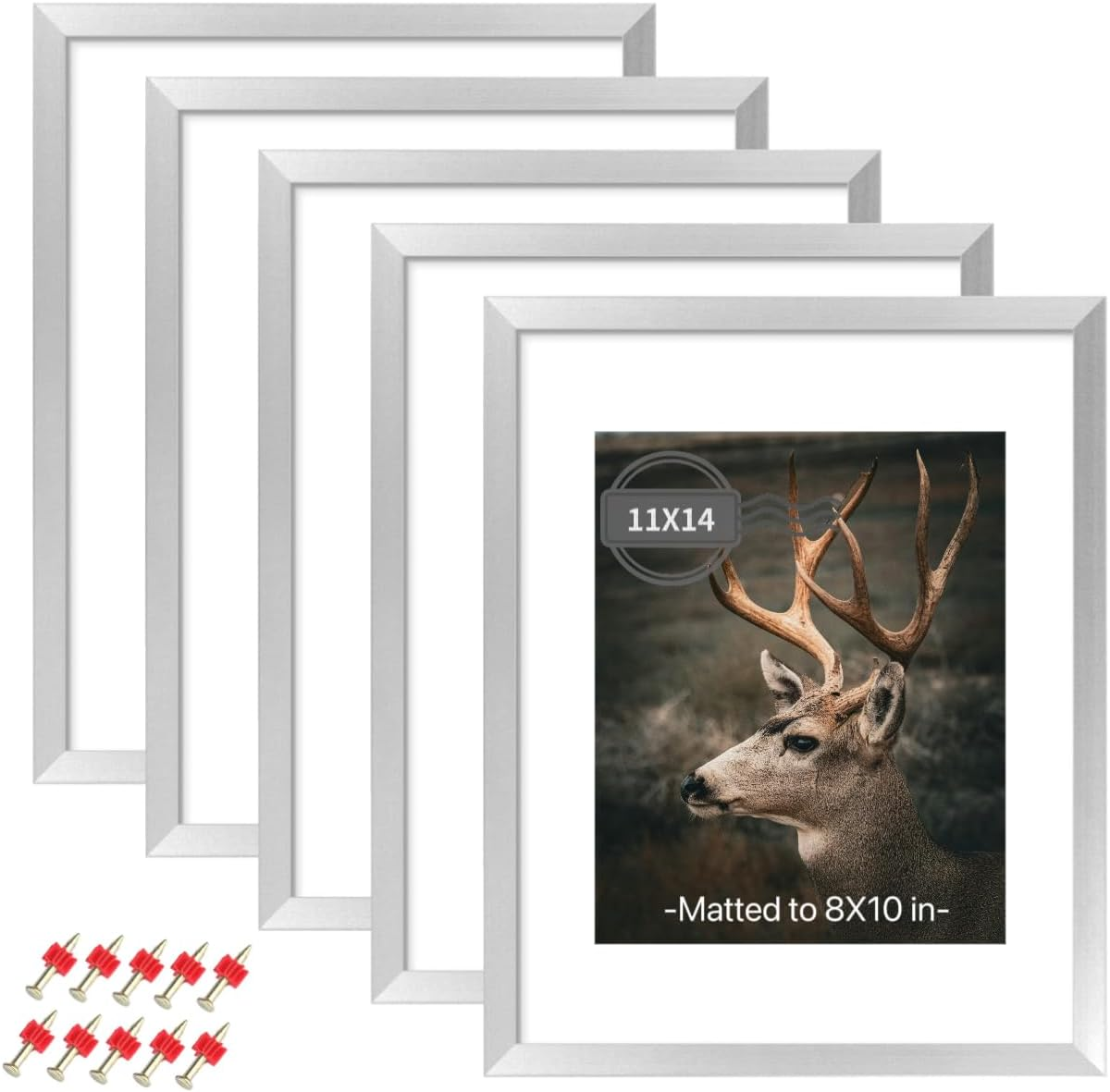 AIGOMIO 11X14 Picture Frame Set of 5, 14X11 Plexiglass Picture Frame for 8X10 with Mat or 11X14 without Mat, Wall Gallery Display Frame (Gold)