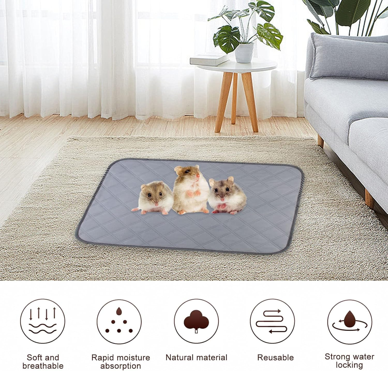 PIPI Pads for Guinea Pigs, Cage Inserts, Pads for Pets, Carpet for Guinea Pig Cage, Washable Small Animal Pee Pads, Super Absorbent PIPI Pad for Small Animals, Non-Slip image number 4