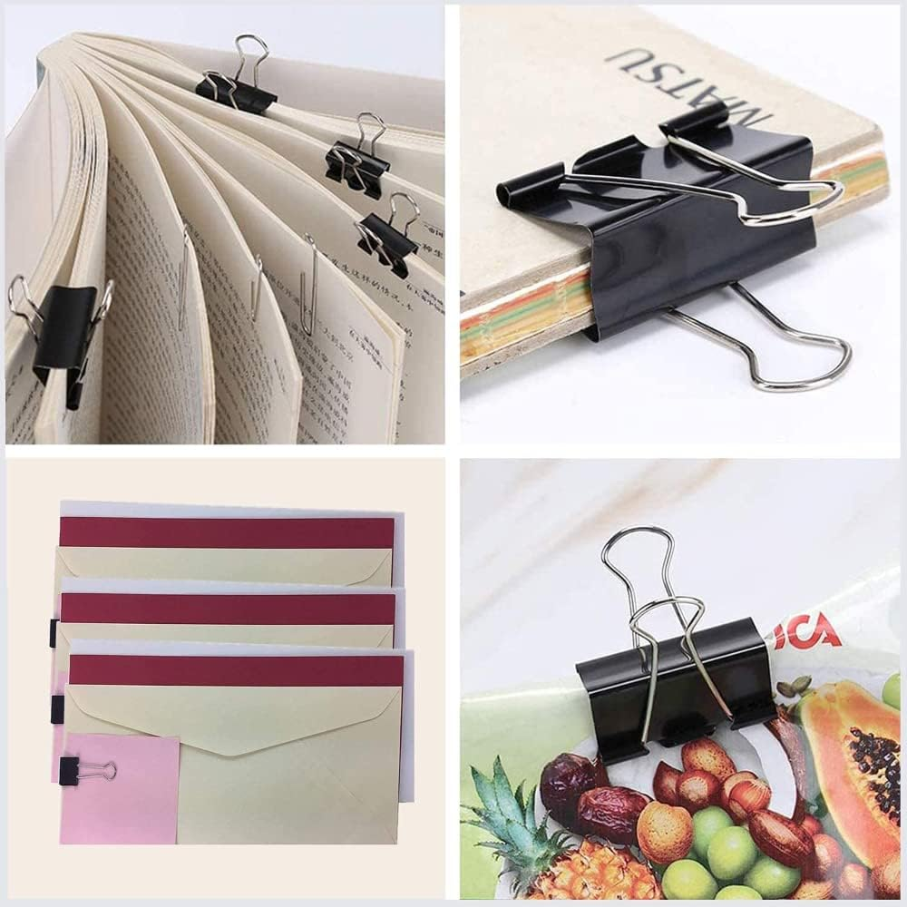 Paper Clips and Binder Clips Set, Metal Assorted Sized Binders with Push Pins, Black Office Supplies for Desk, Durable Desk Accessories - Black image number 4