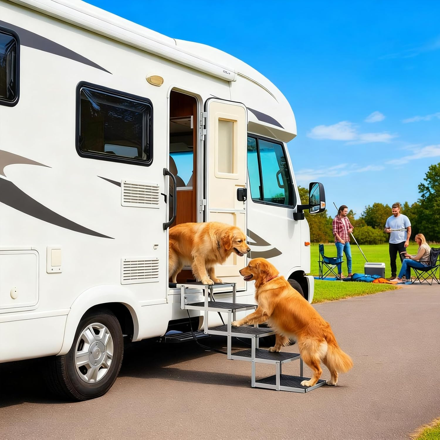 Ouqiesli 5-Step Dog Ramp for Cars, Suvs, Trucks & High Beds | Adjustable Foldable Pet Stairs | Non-Slip Surface | Supports up to 70Kg | Small to Large Dogs image number 2