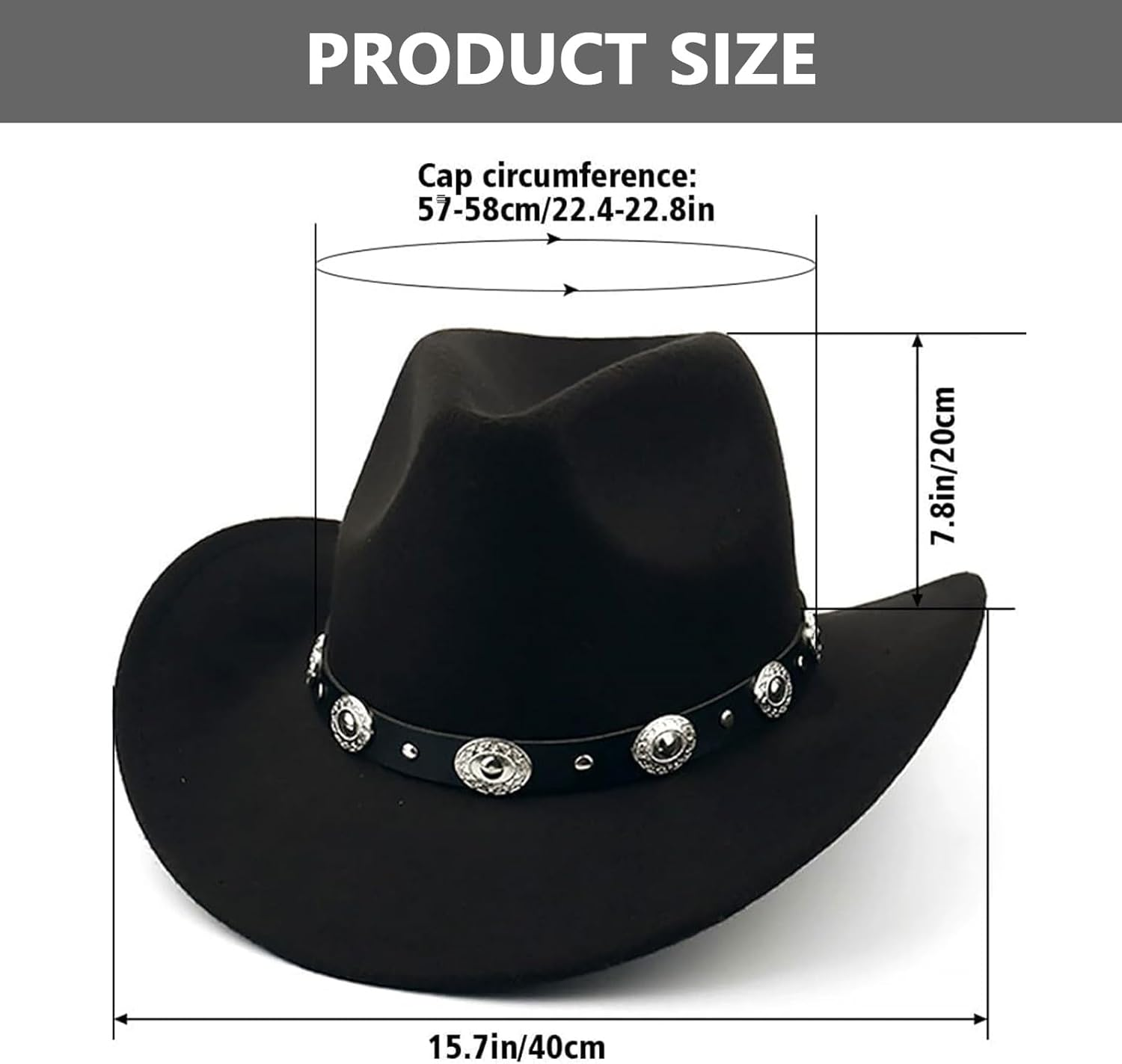 Povtor Western Cowboy Hat,Fedora Hat,Felt Wide Brim,For Men Women Shading,Outdoor image number 1