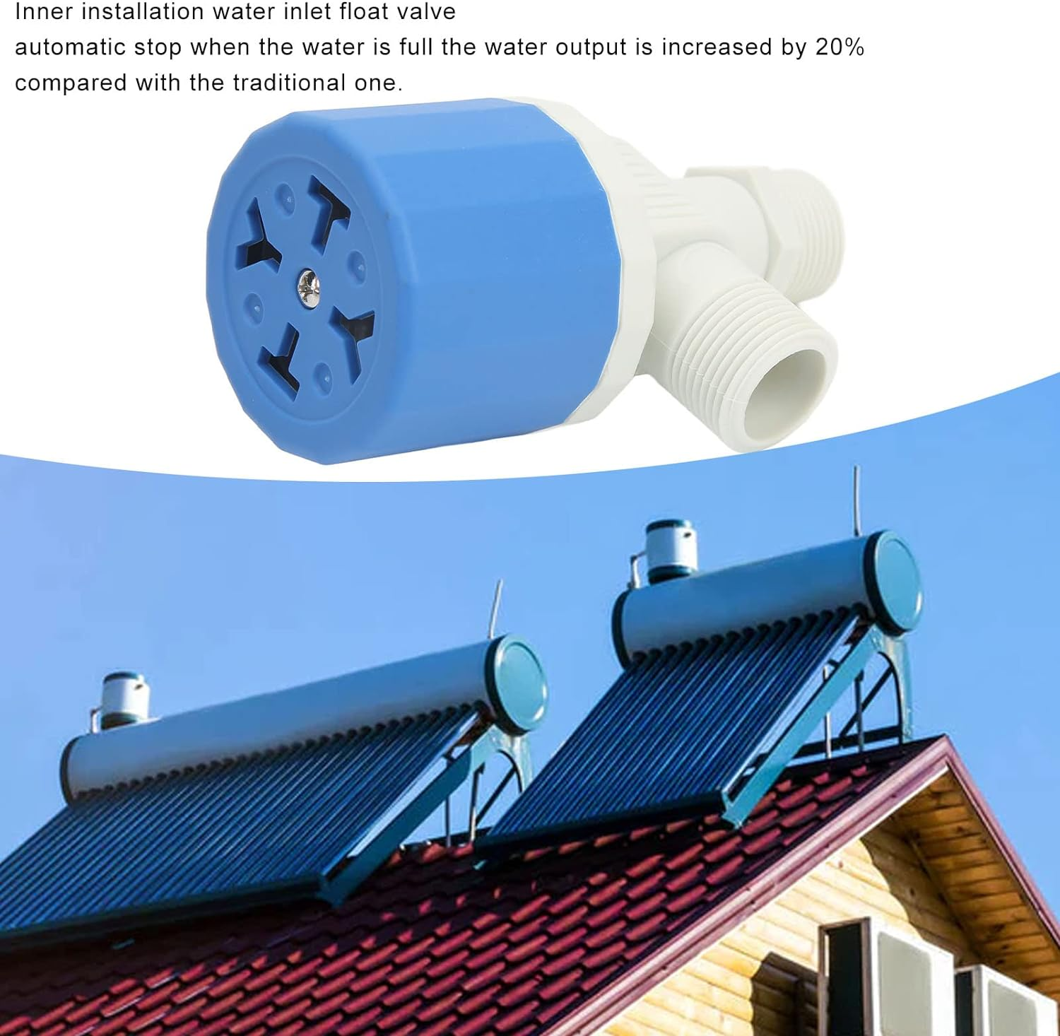 Float Valve, Nylon Inner Top Water Inlet Automatic Water Level Control Valve, Auto off Water Float Valve with Stainless Steel Nuts for Solar, Water Tank, Tower, Pool (3/4) image number 1