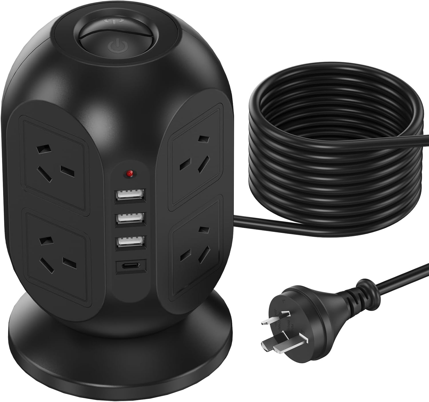 HITRENDS Tower Power Board with USB C, Surge Protection Powerboard with 8 AC Outlets & 4 USB(3 USB-A & 1 Type-C), Power Strip with 2M/6.5FT Extension Cord and Switch for Office Home