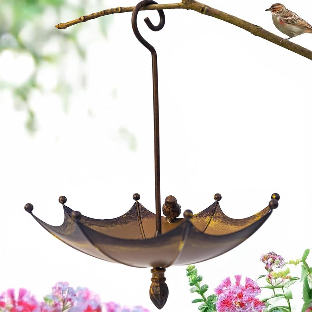 Umbrella Shaped Hanging Bird Feeder,Hummingbird Feeder for Outside,Outdoor Decoration Umbrella Bird Bath Pendant Umbrella Shaped Iron Garden Decoration Bird Garden Feeders,Garden Backyard Decor image number 3