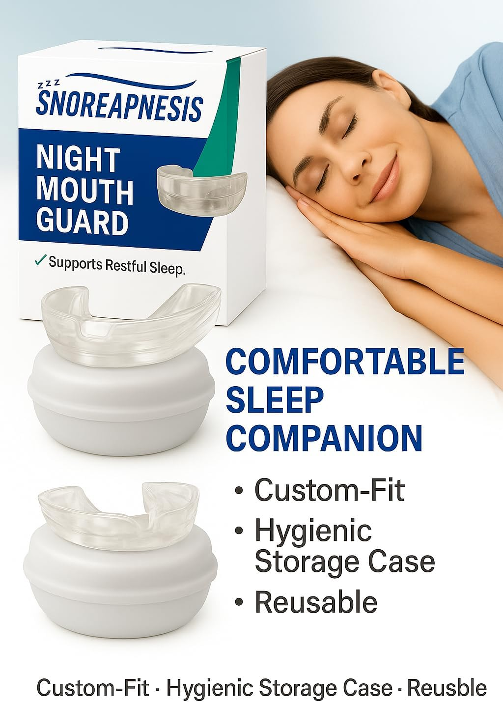 Adjustable Night Mouth Guard & Dental Mouthpiece &ndash; Custom-Fit Oral Device for Teeth Grinding, Jaw Clenching & Sleep Comfort &ndash; Soft Hygienic Guard with Storage Case &ndash; for Adults