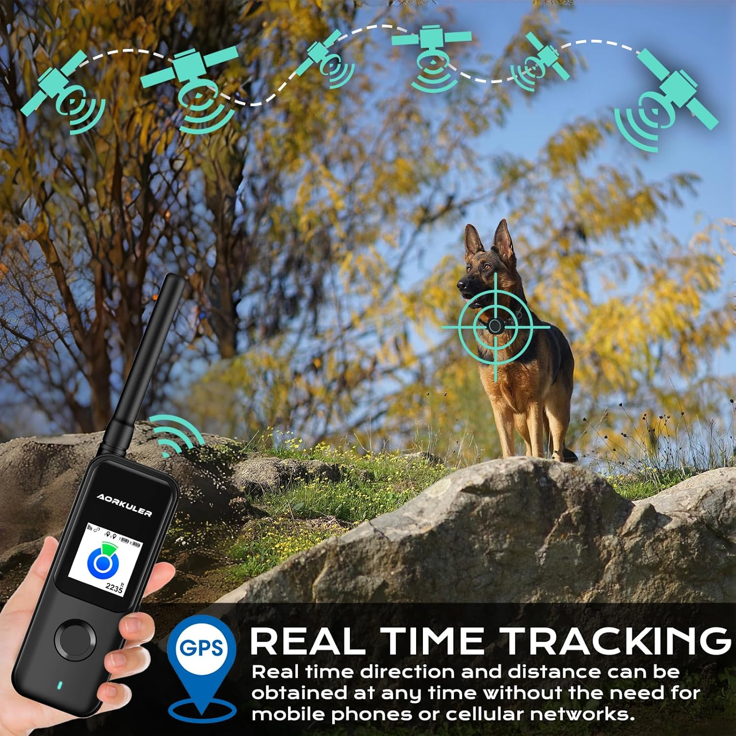 GPS Tracker for Dogs No Subscription, GPS Location without Cell Network, Suitable for Open Areas with Poor Network Signals No Monthly Fee IP67 Waterproof (Tracker 2)(Black) image number 5