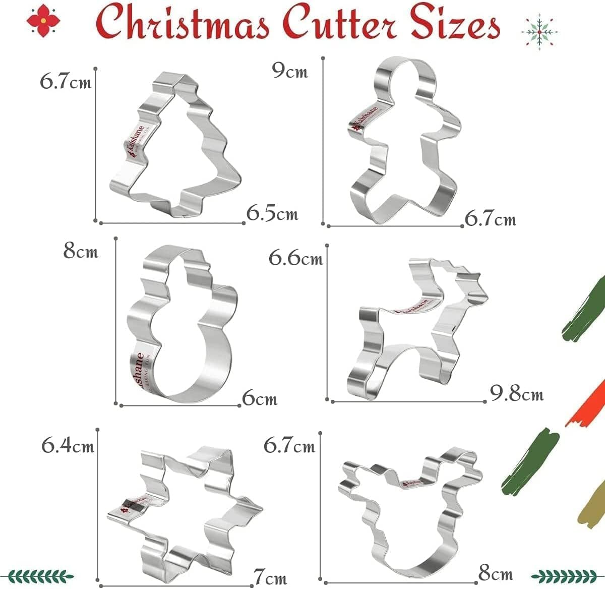 Keepaty Christmas Cookie Cutters for Kids Set of 6 - Xmas Biscuit Cutter Pastry Cutters Christmas Tree Snowman Ginggerbread Man Snowflake Reindeer Head Shapes for Baking image number 4