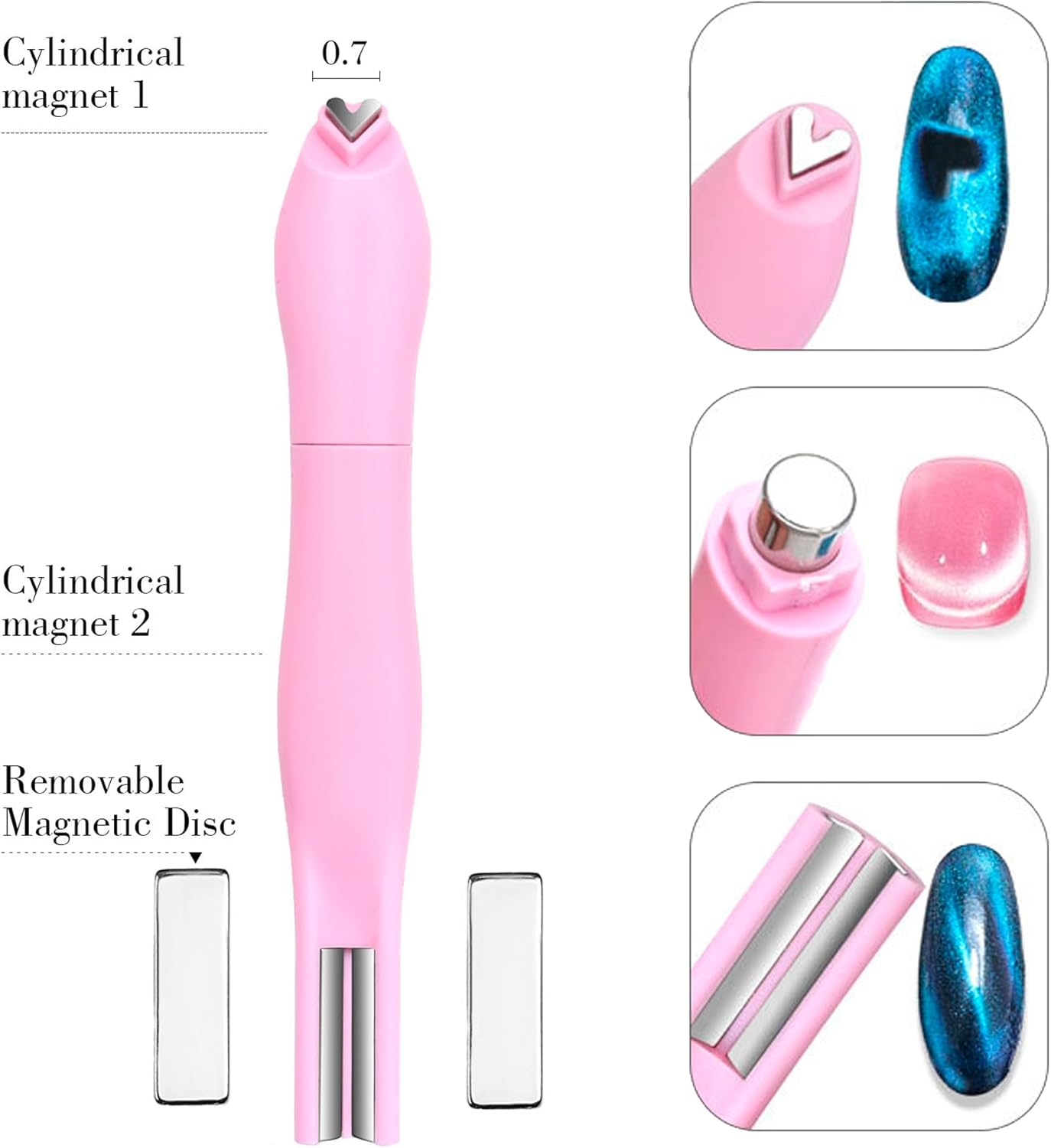 3-In-1 Heart Magnet for Cat Eye Gel Polish, Upgraded Magnetic Nail Art Pen with Heart/Round/Line Shapes, French Tip Tool for DIY & Salon Manicure (Pink) image number 1