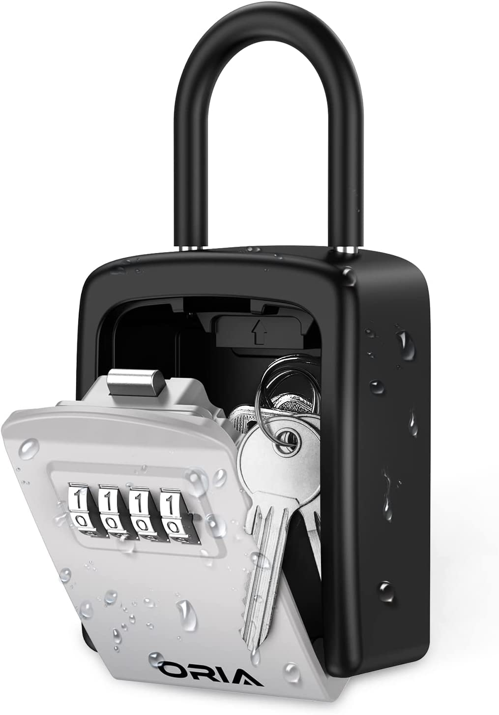 ORIA Key Lock Box, Key Safe Lock Box with Removable Shackle, 4-Digit Combination Lock Box, Resettable Code Key Storage, Weatherproof Lockbox for Home, Office, Garage, Indoor & Outdoor &ndash;Black