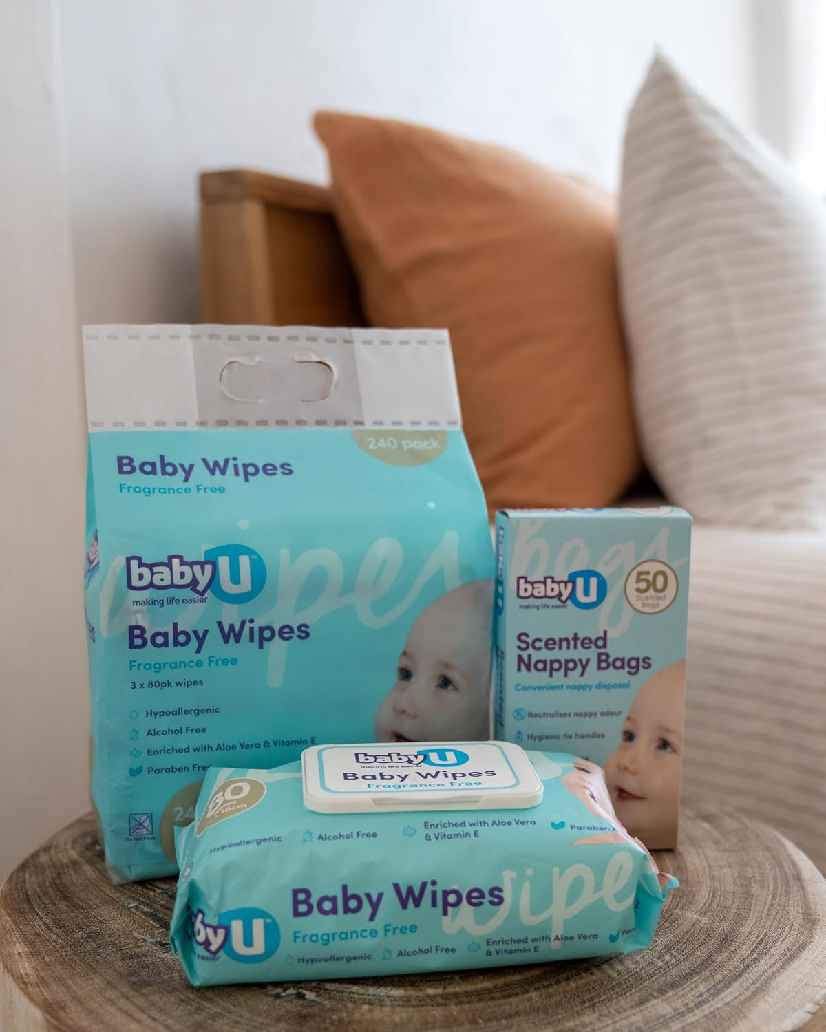 Babyu Nappy Change Essentials Bundle 2 - Fragrance Free Wipes, Scented Nappy Bags & Dispoable Change Mats image number 3