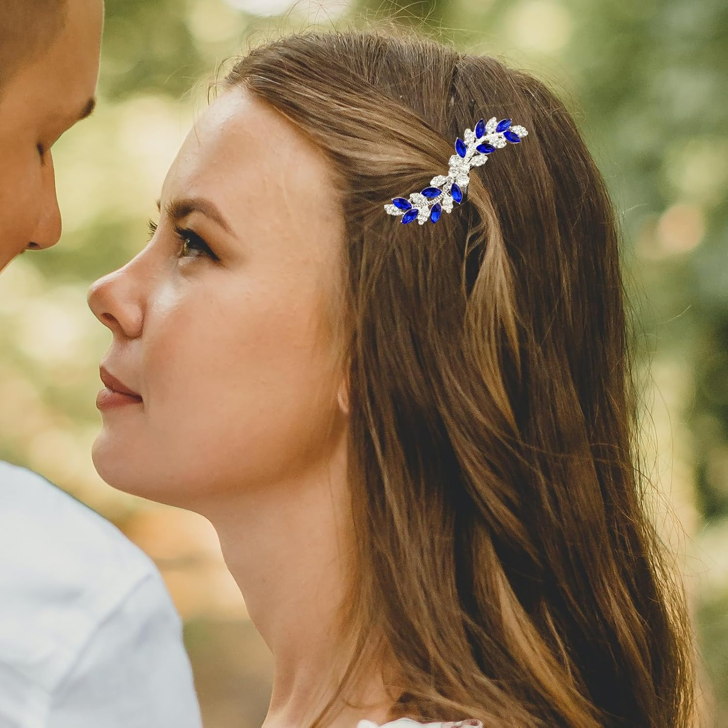 Bridal Crystal Hair Comb Small Wedding Alloy Rhinestone Party Prom Hair Piece Accessories Elegant for Women Girls (Royal Blue + Silver) - Red + Gold image number 4