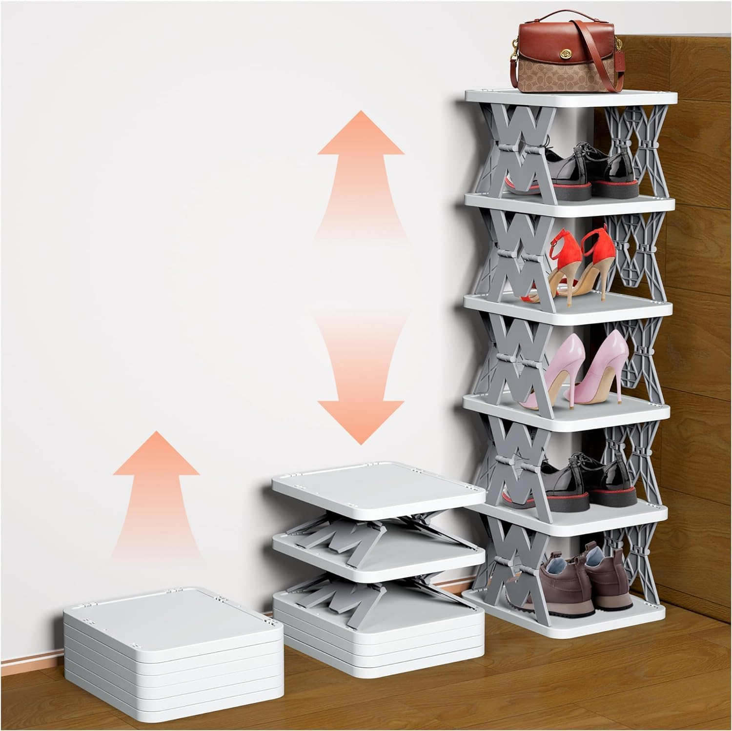 LABUBU Shoe Rack, 6 Tier Shoe Shelf without Assembly, Narrow Small Shoe Storage Space Saving, Shoe Organizer for Closet, Front Door Entrance, Entryway, Bedroom, White image number 3
