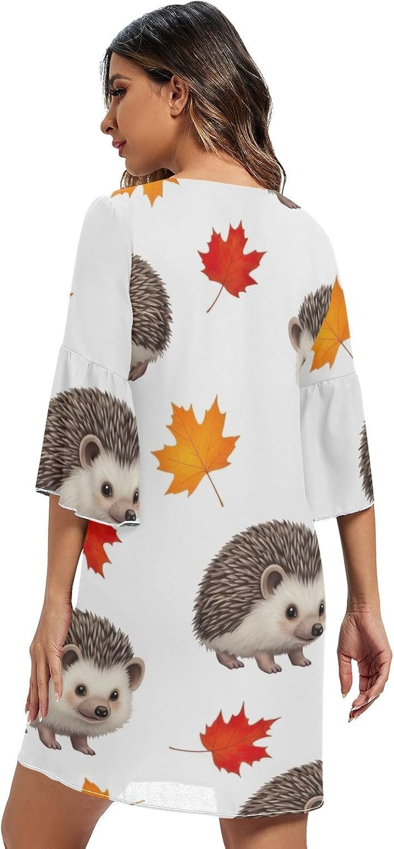 Hedgehog Fall Leaves Chiffon Dress Printed Line Maternity Dress image number 1