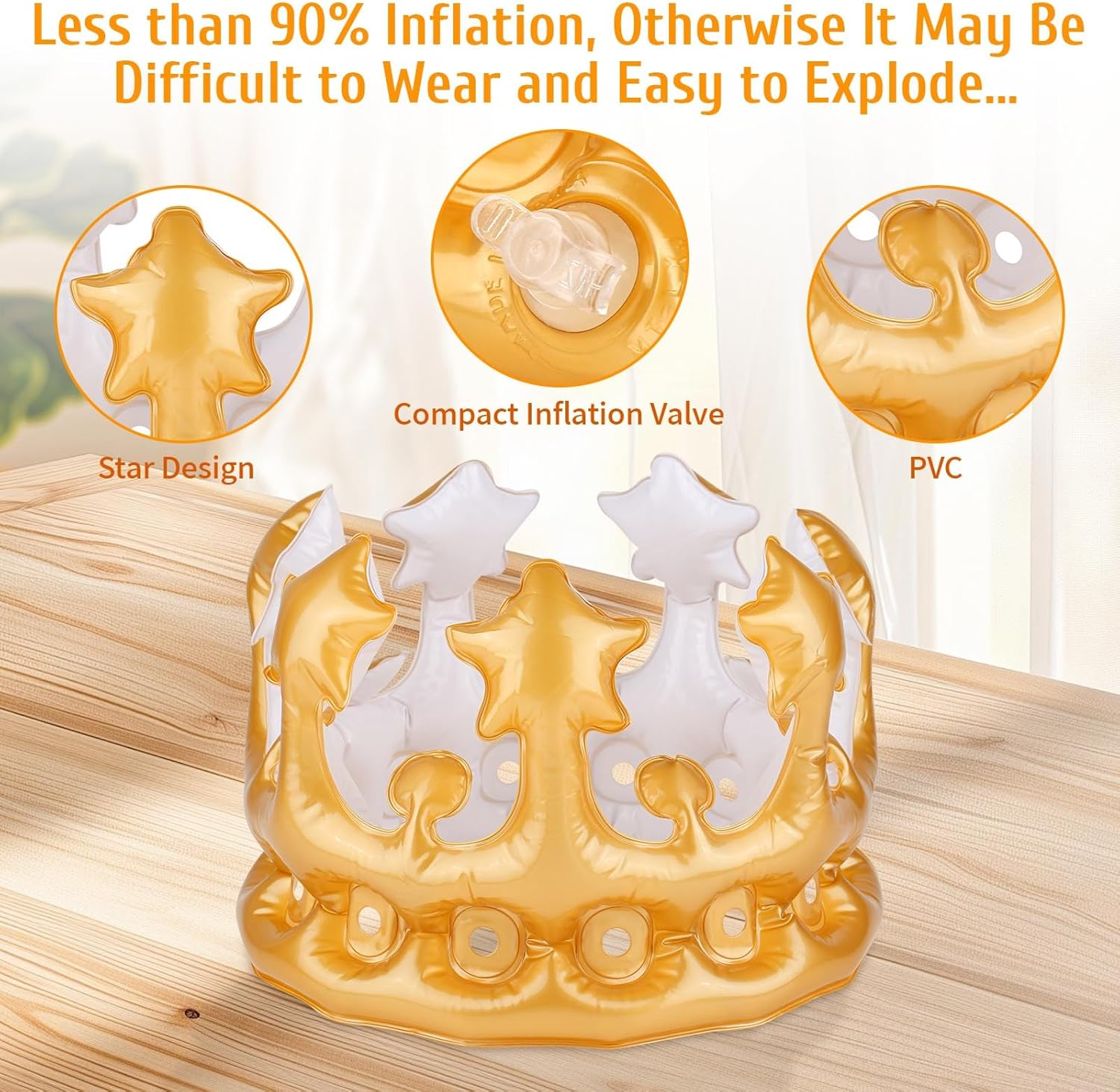 RISF Pack of 5 Inflatable Crowns, Inflatable Birthday Crowns, Gold Crowns, Queens Crown, Crown Birthday for Costume Accessories, Carnival, Teenagers and Adults Birthday Decoration image number 5