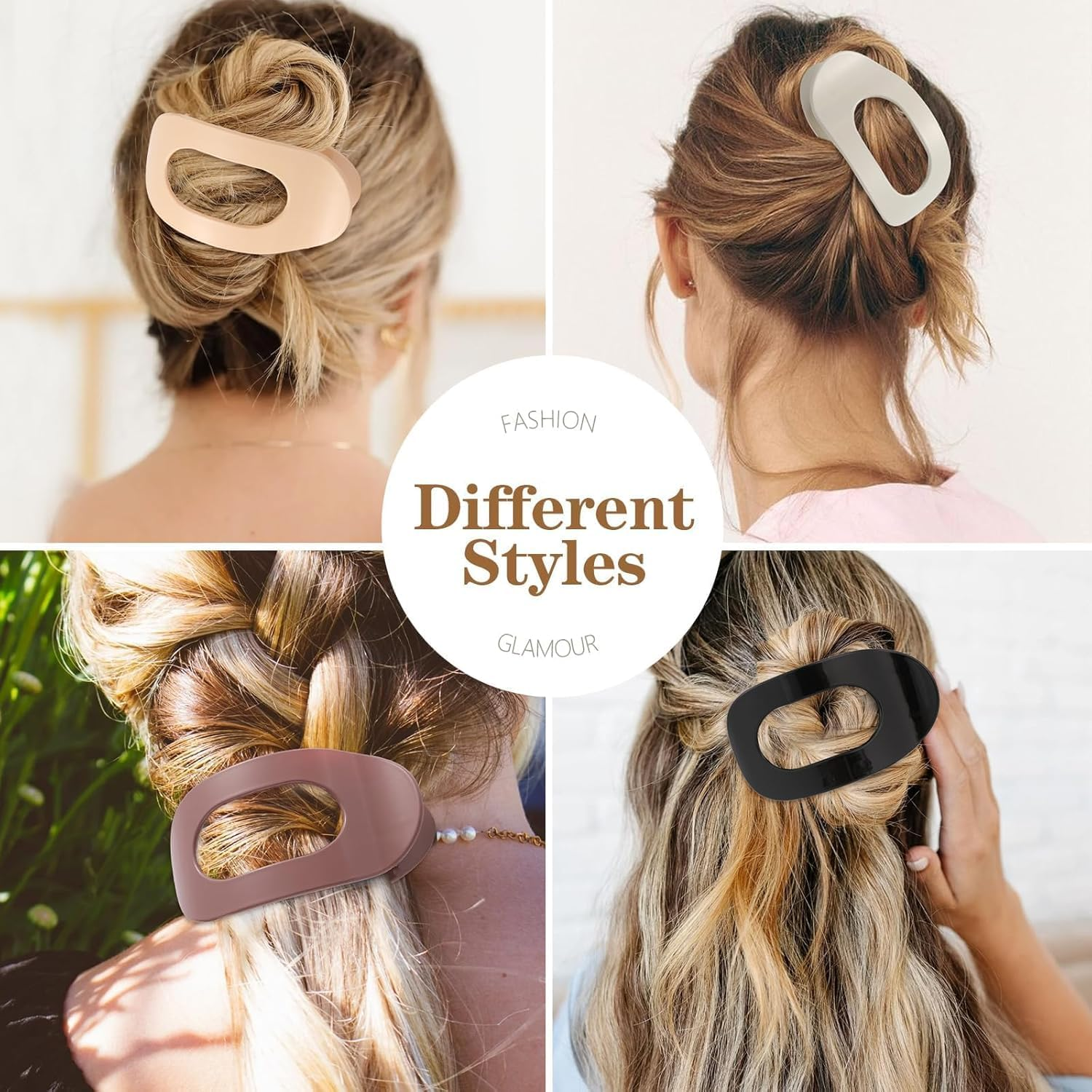 8 PCS Flat Hair Clips French round Lay down Hair Claw Clips for Women Girls Strong Hold Hair Barrettes for Thick Thin Hair Comfortable Curved Flat Clips for Lying Driving and More image number 6