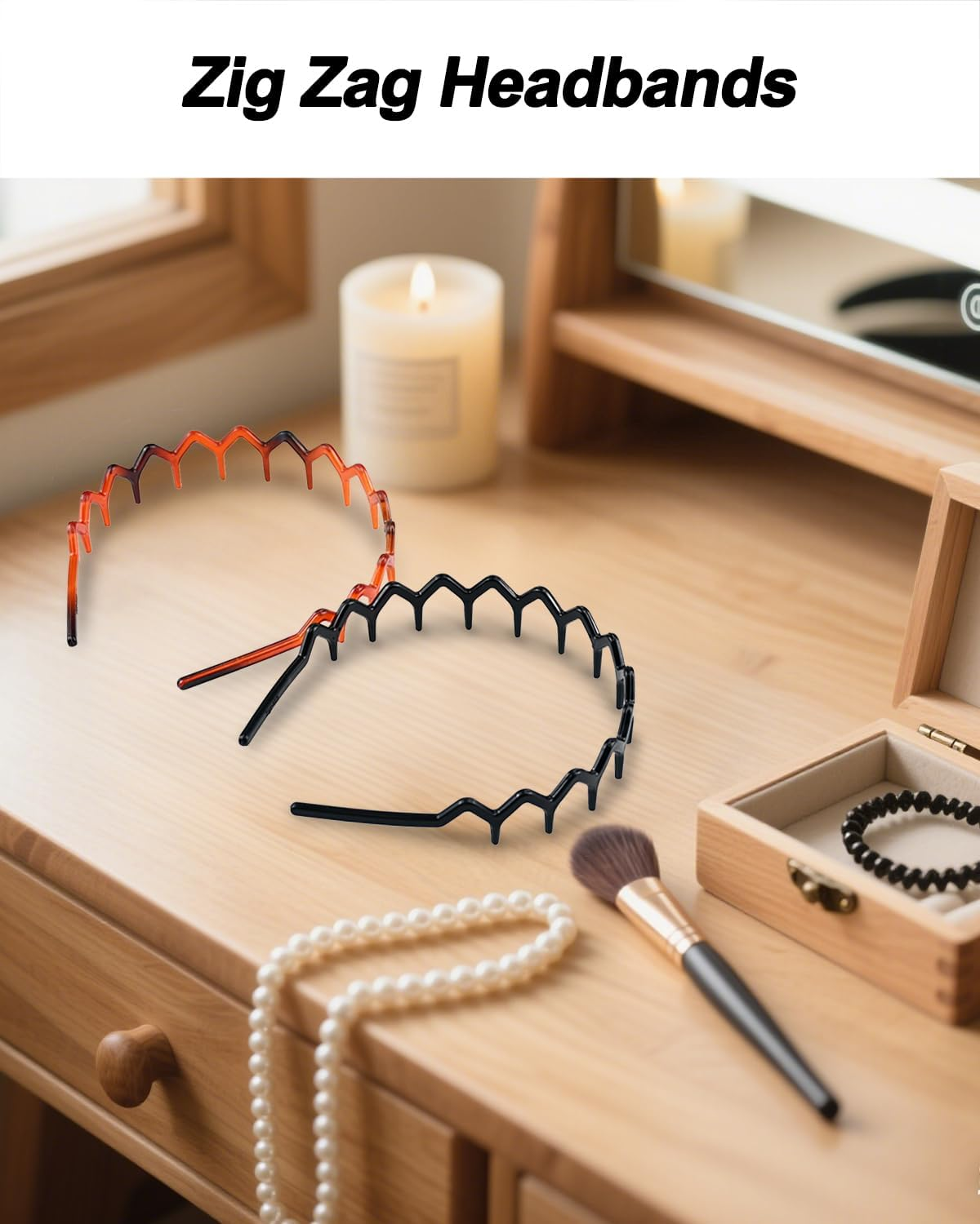 6Pcs Zig Zag Headbands, Plastic Hair Bands Teeth Wavy Comb Zigzag Headband, Non Slip Shark Tooth Hair Hoop Wavy Hair Bands for Women Men Girl Accessories (Classic Black, Retro Leopard) image number 5