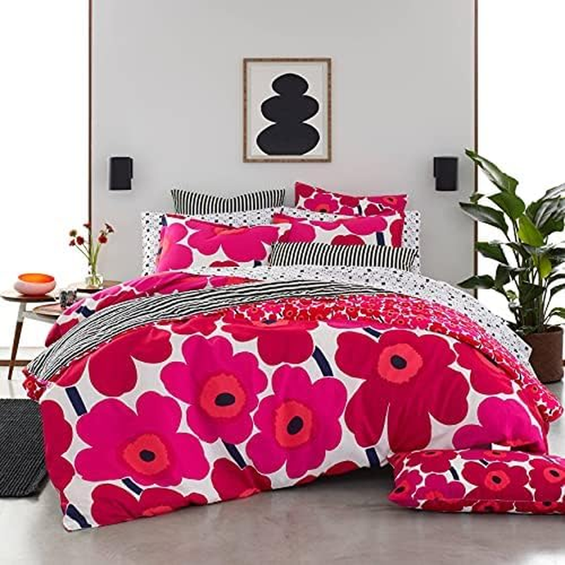 Marimekko - Queen Duvet Cover Set, Cotton Bedding with Matching Shams & Botton Closure, All Season Home Decor (Unikko Red, Queen) image number 1