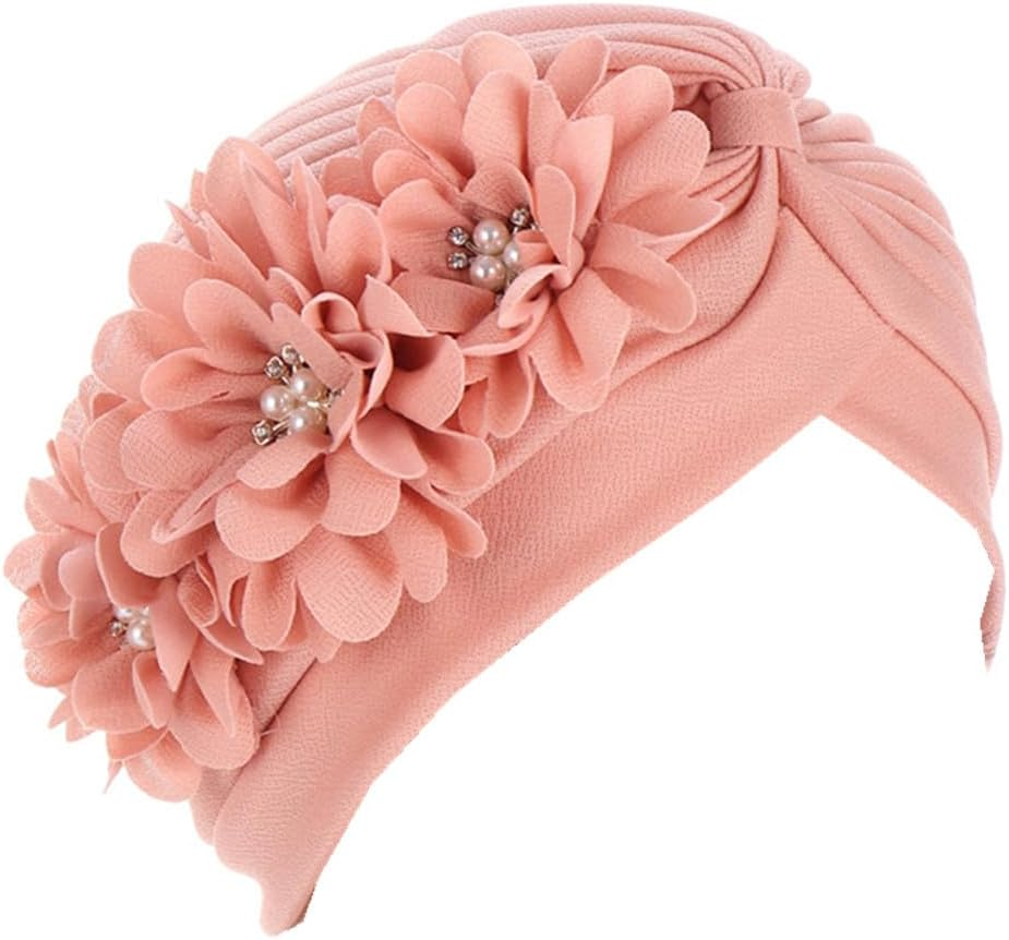 YYAOJHAO Women Flower Turban Hats - Ruffle Pre Tied Headwrap Caps Chemo Beanies Hijab Headscarf for Cancer Patient Hair Loss
