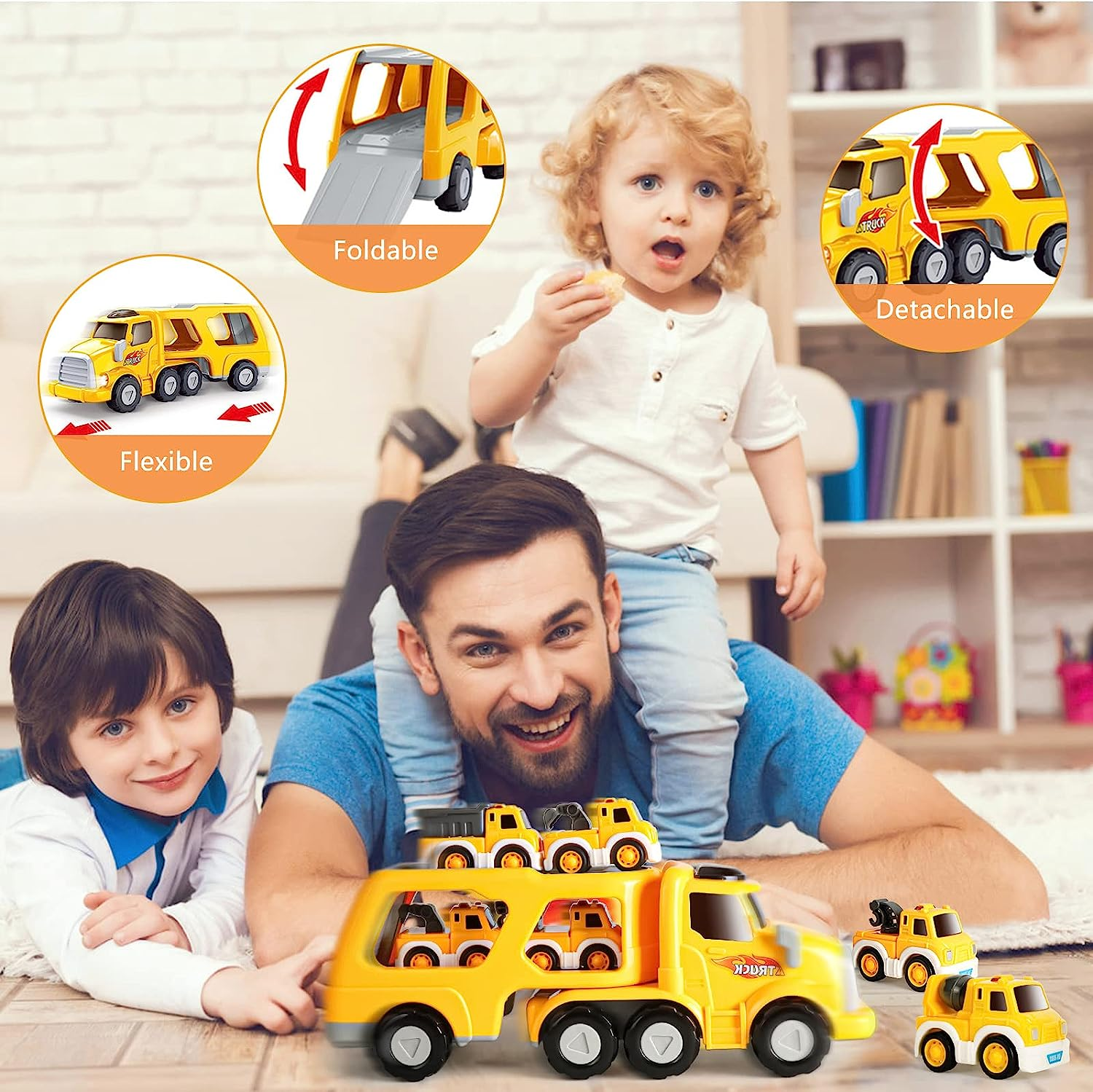 7-In-1 Construction Truck Toddel Toys Car for Boys Vehicle Car Construction Toys Car Carrier Vehicle Toy Set Kids Toys Gifts for Toddlers Boys Girls 3 4 5 6 7 8 9 10 + Year Old Birthday Christmas image number 1