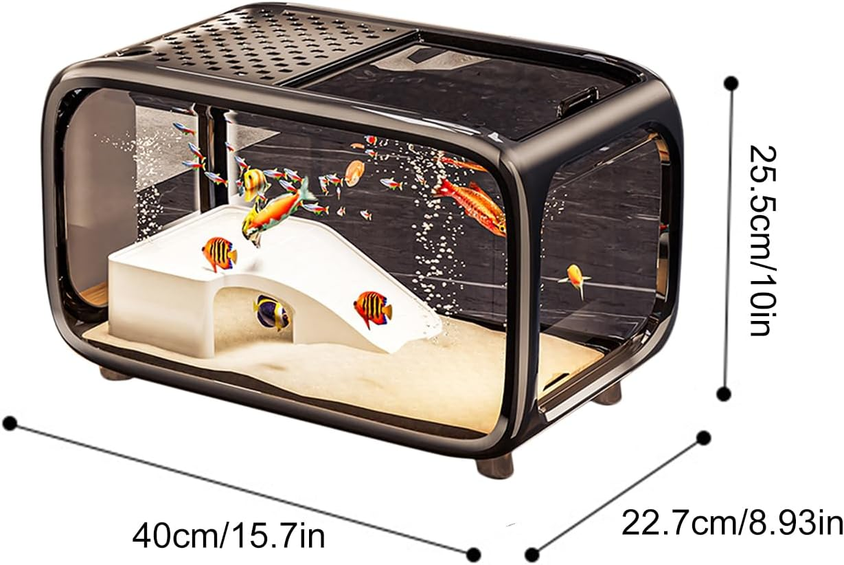 Desktop Fish Tank, Betta Tank Landscape Aquarium, Clear Acrylic Landscape Container Bowl with Top Feeding Hole for Betta Shrimp Snails Turtle Aquatic Animals - Creamy image number 3