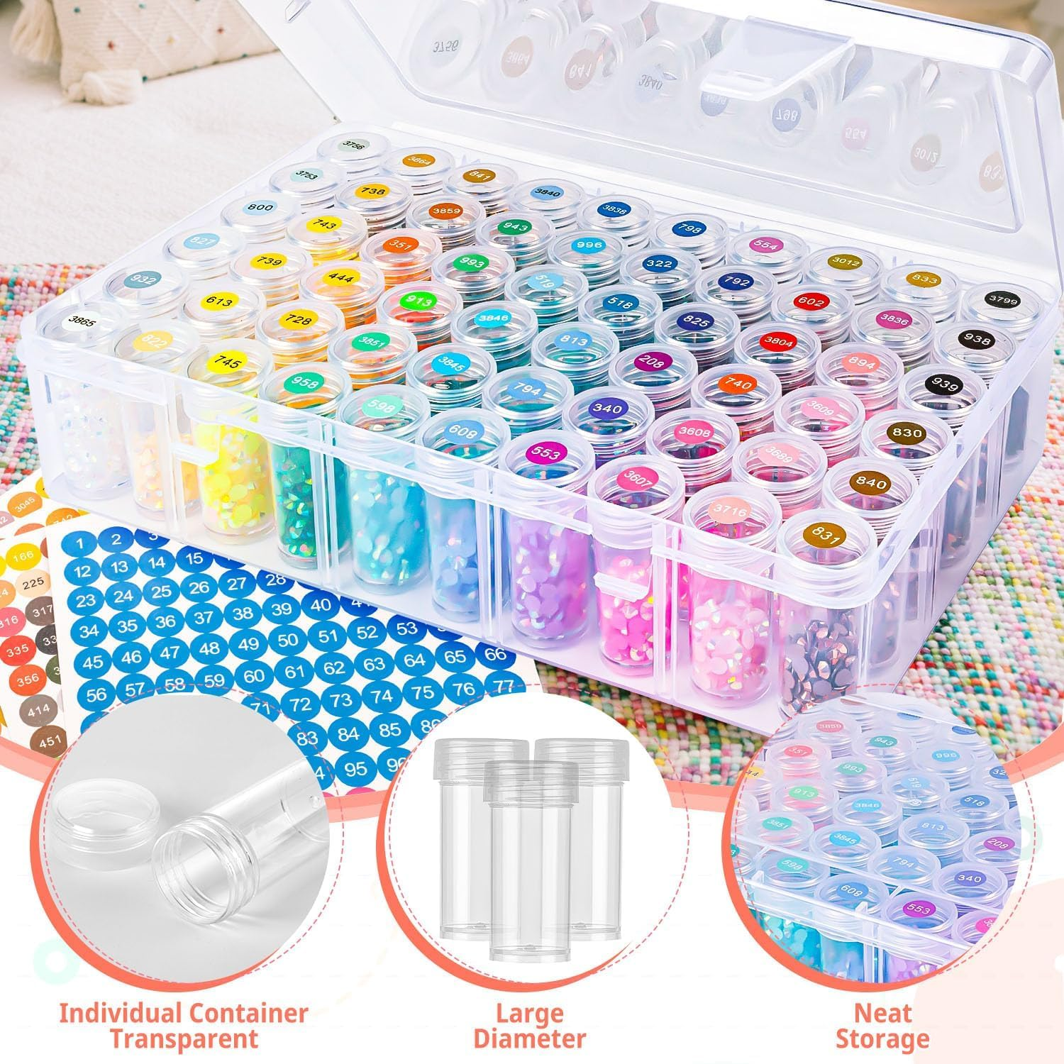 TCSYLSC Diamond Painting Storage Containers Set, 60 Grids Bead Organizer & round Painting Labels & 12 Pcs Dispense, Perfect for DIY Diamond Art Craft & Jewelry Bead Storage image number 6