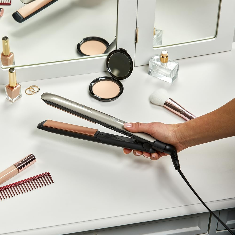 Remington Professional Hair Straighteners [Heat Protection Sensor to Reduce Hair Damage] Keratin Protect (High-Quality Keratin Ceramic Coating with Almond Oil) Digital Display, 160-230&deg;C, Hair Straightener S8593